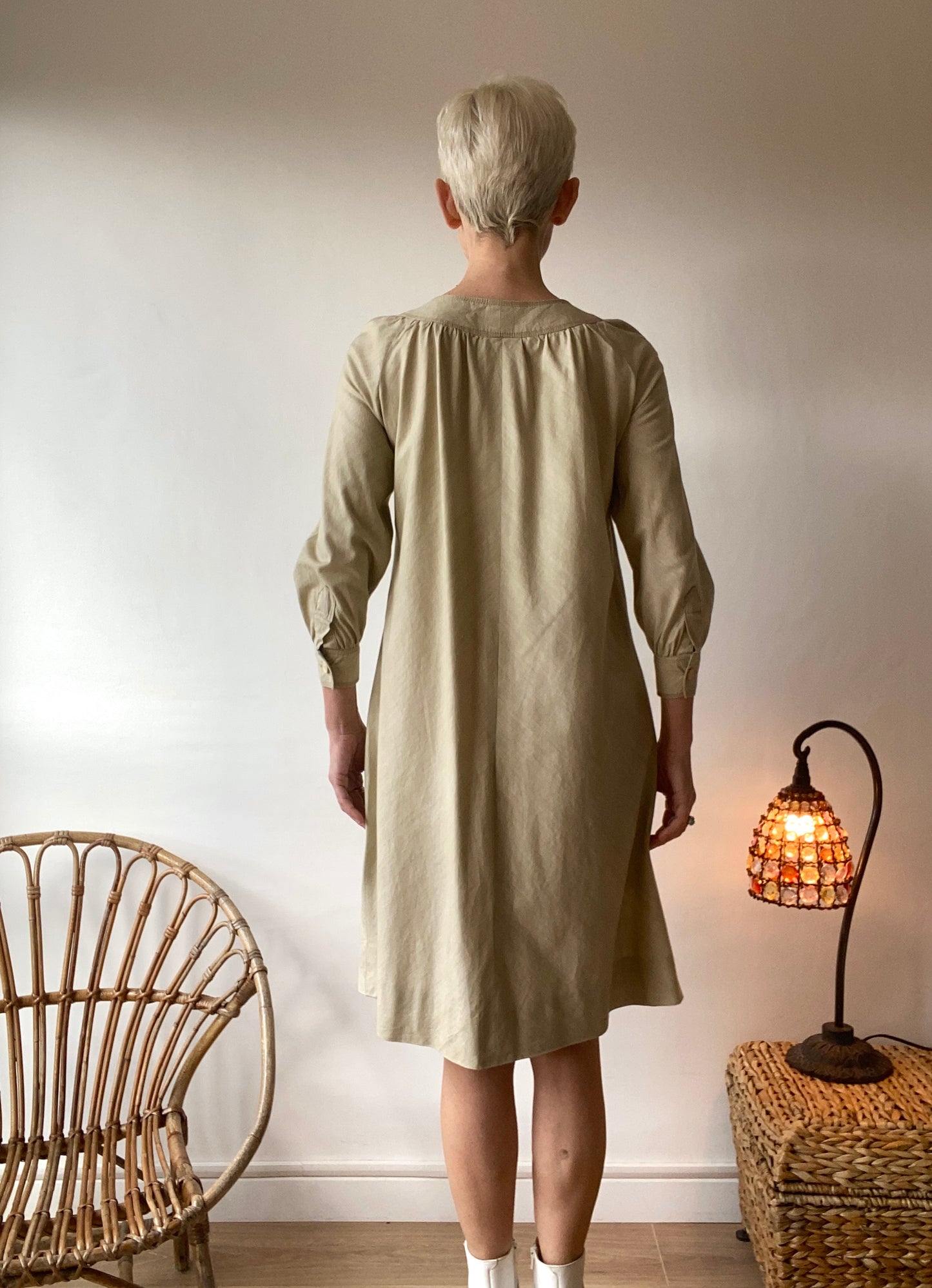 70s Ted Lapidus Amazing Minimalist Almond green Pastel Dress