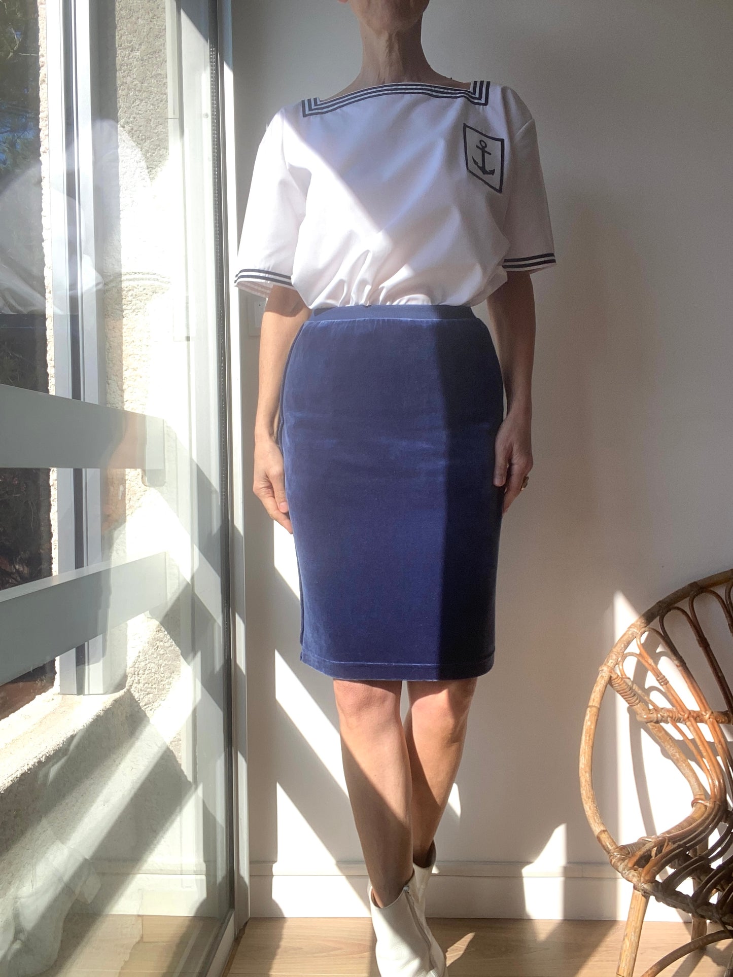 90s Sonia Rykiel Stunning Blue velvet Skirt