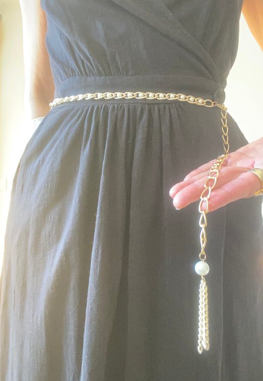 Superbe Ceinture chaîne avec imitation perles