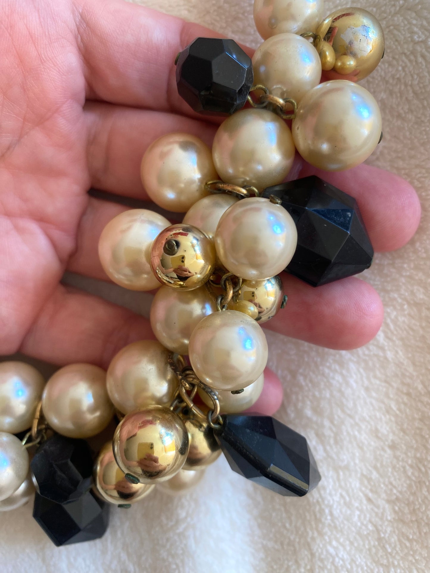Imitation des perles nacre noire doré collier maximaliste