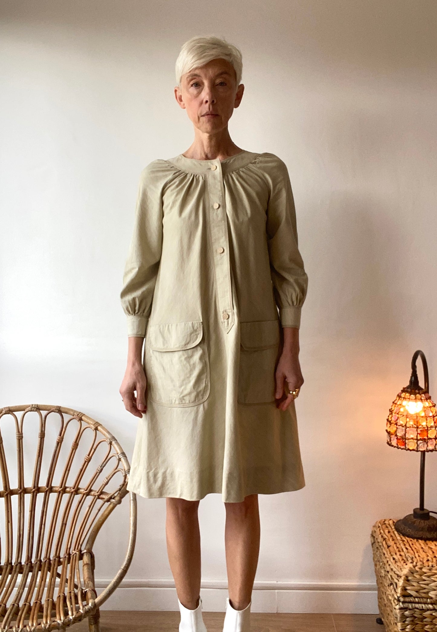 70s Ted Lapidus Amazing Minimalist Almond green Pastel Dress