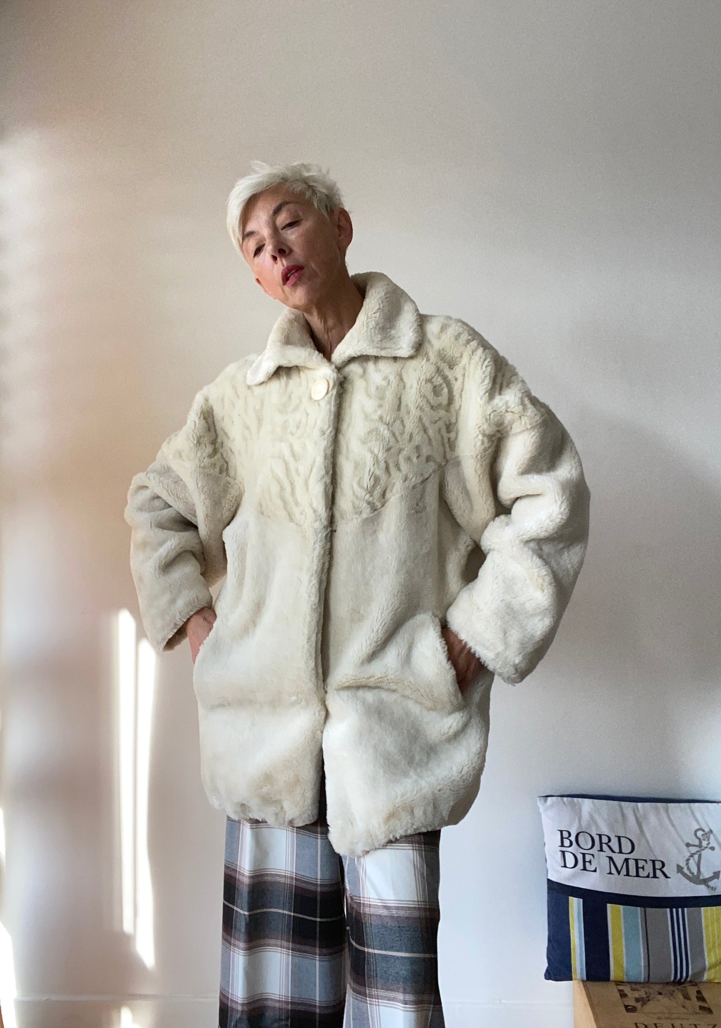 90s White cloud Made in France Faux fur Coat