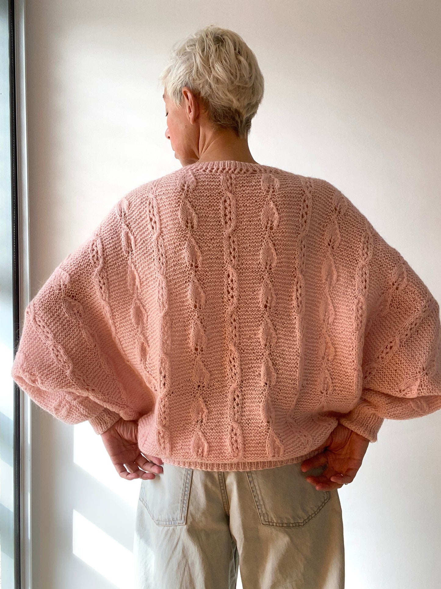 90s Mohair and Wool Baby Pink Hand knitted Cardigan