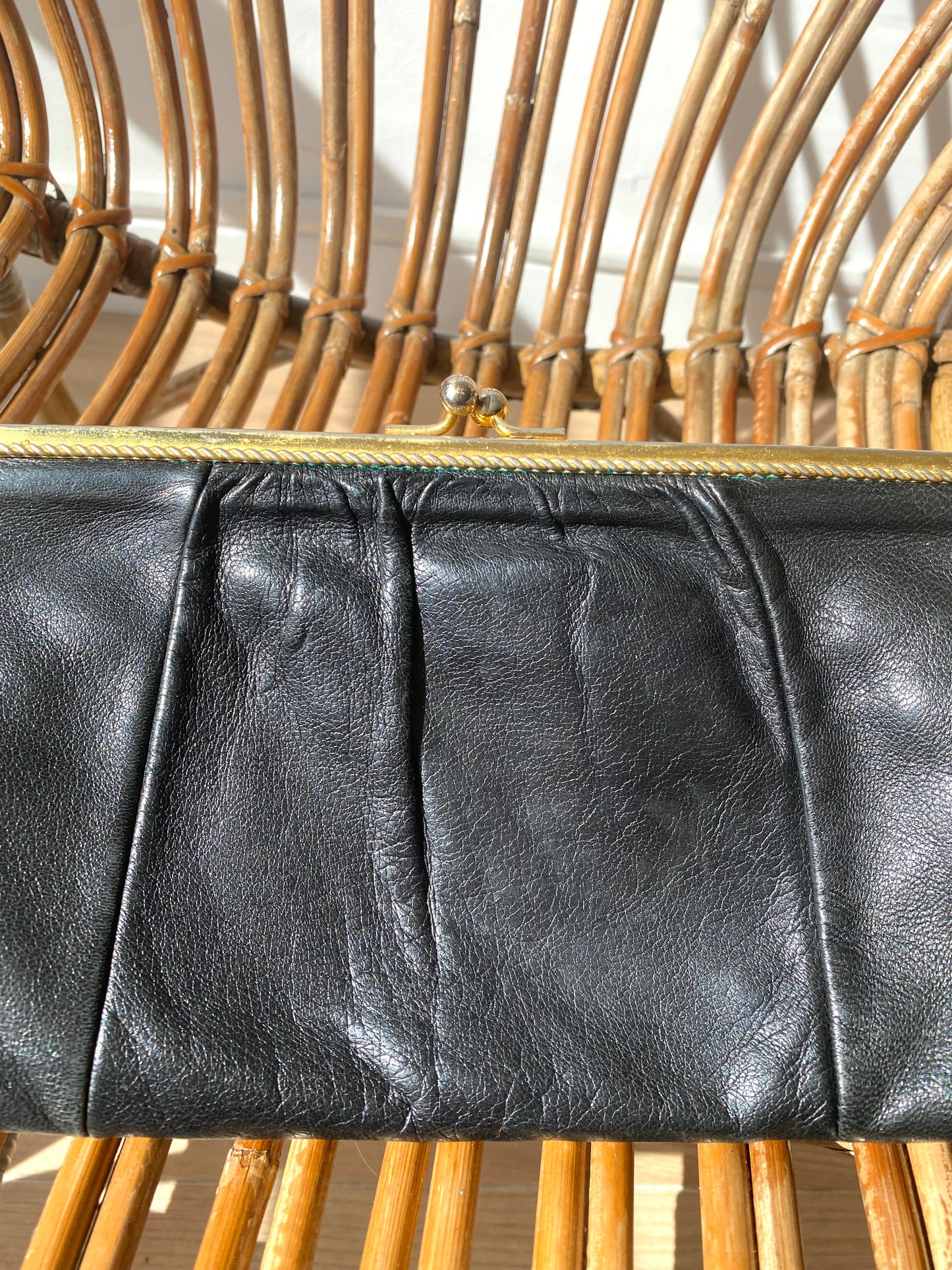 60-70s Leather Black and Gold Clutch bag