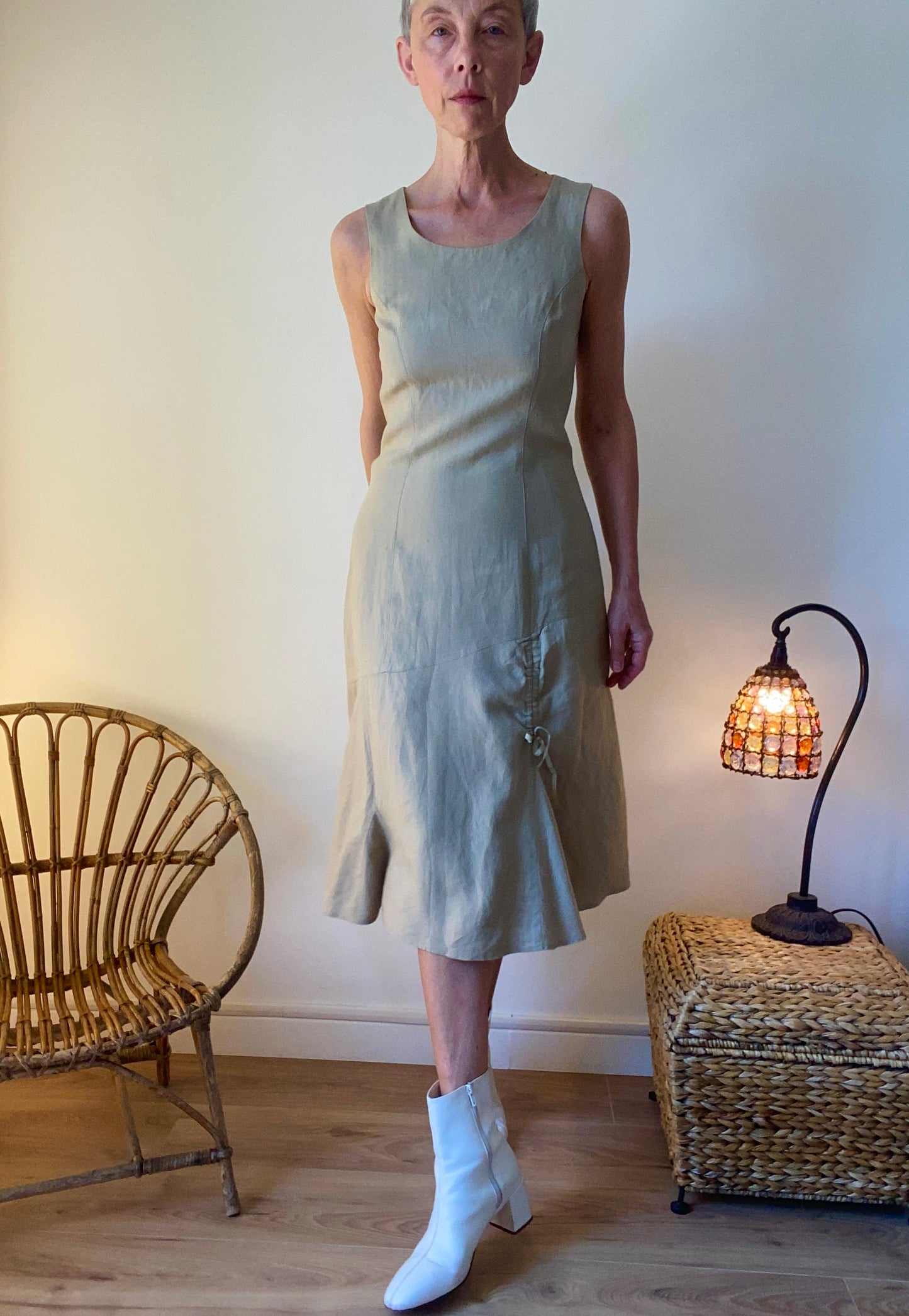 90s made in France Pre lin élégante Robe kaki