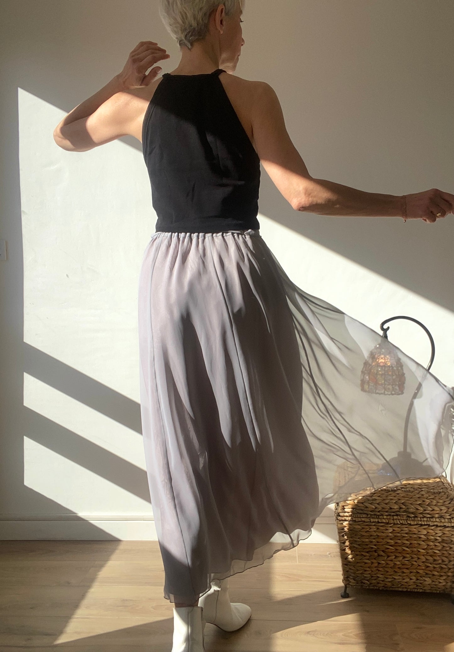 90s Transparent chiffon Maxi Romantic Skirt