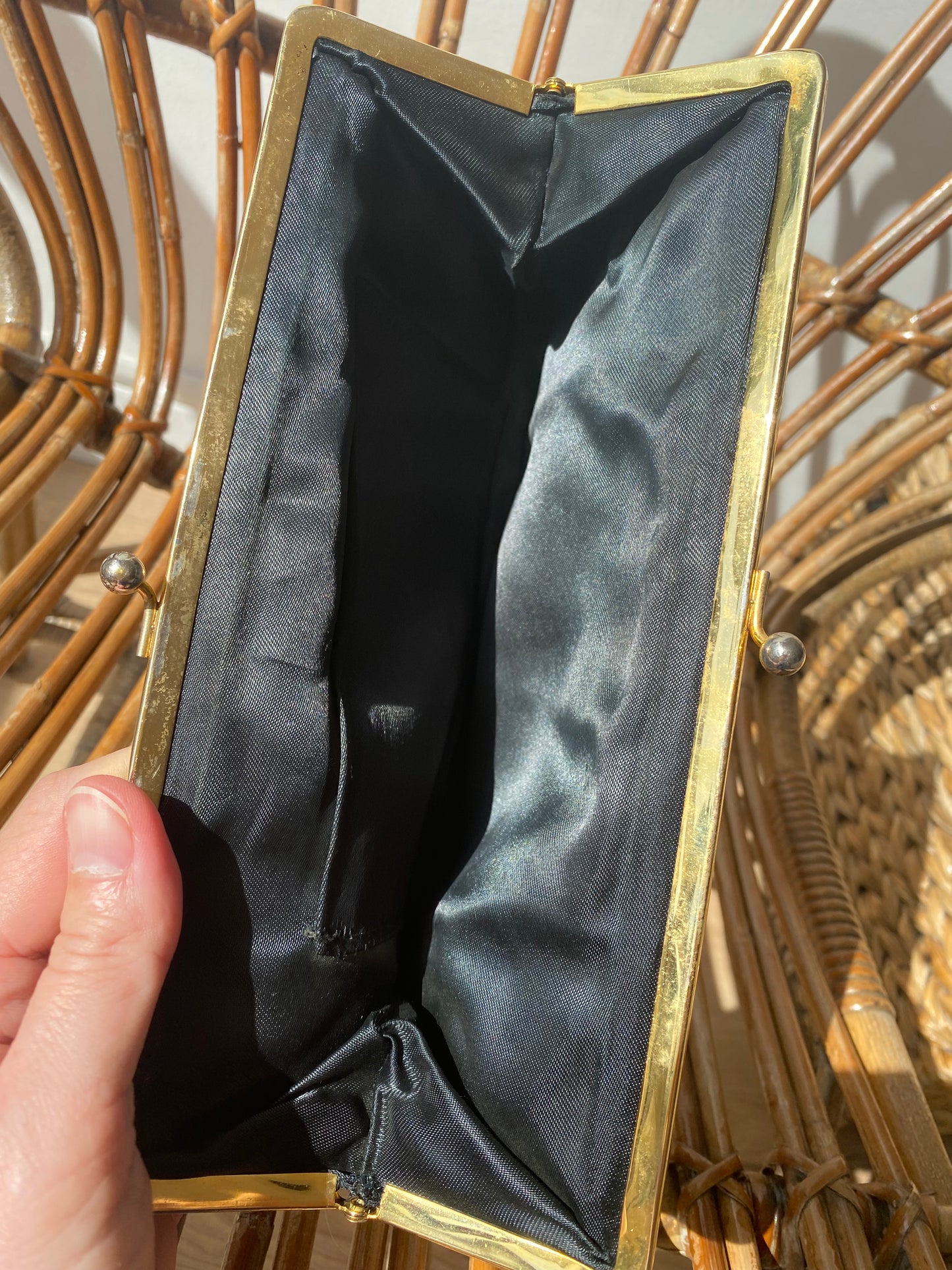 60-70s Leather Black and Gold Clutch bag