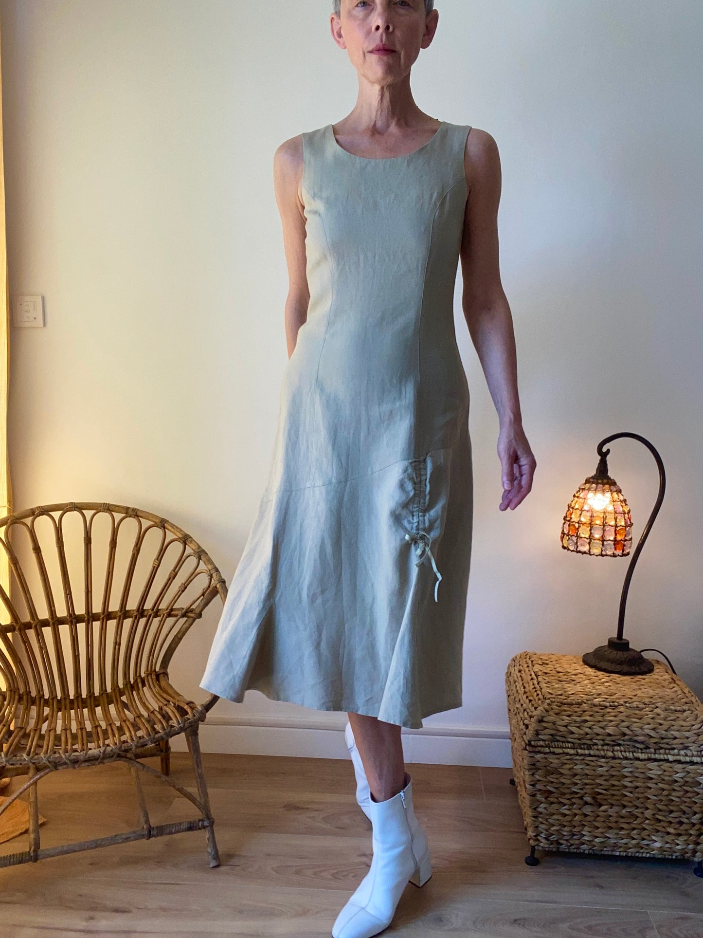 90s made in France Pre lin élégante Robe kaki