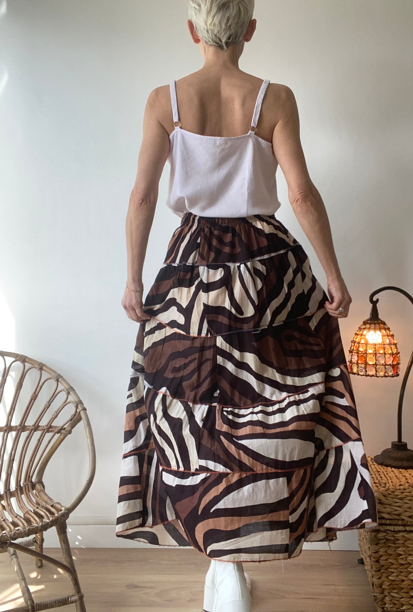 90s Zebra graphic Boho cotton maxi Skirt