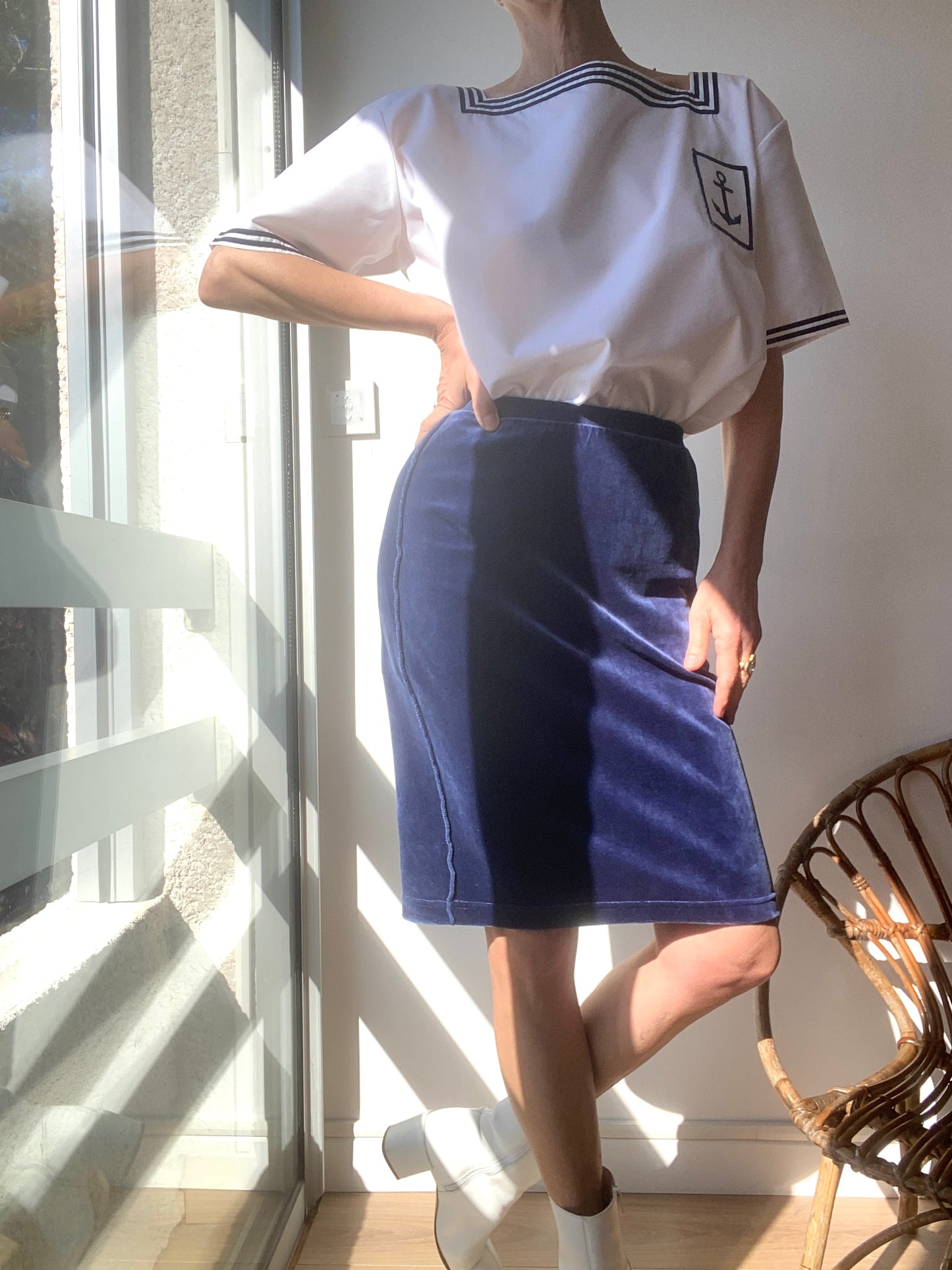 90s Sonia Rykiel Stunning Blue velvet Skirt