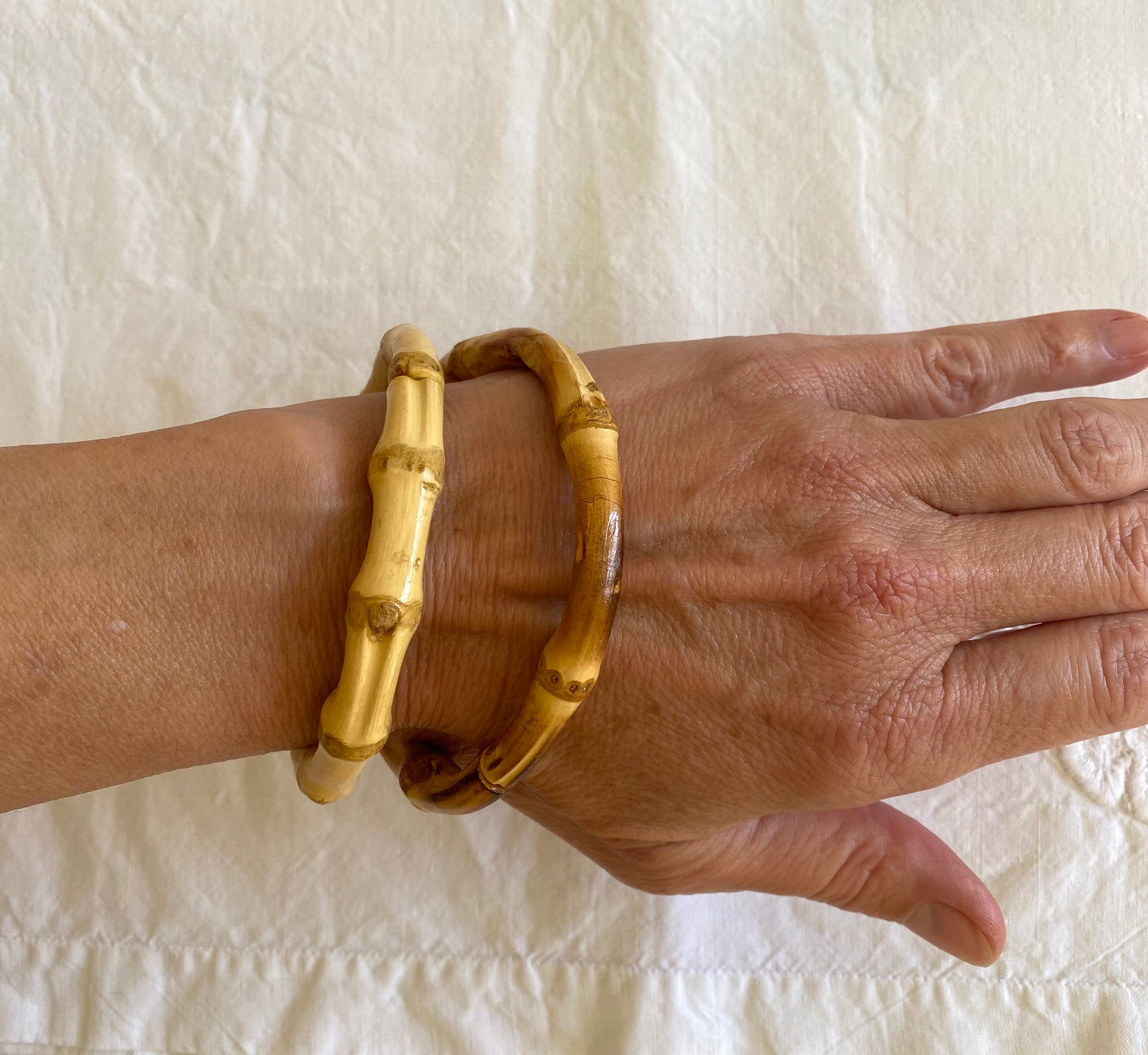 Rare! Magnifique Paire de Bracelets en bois de Bambou vernis Travail artisanal