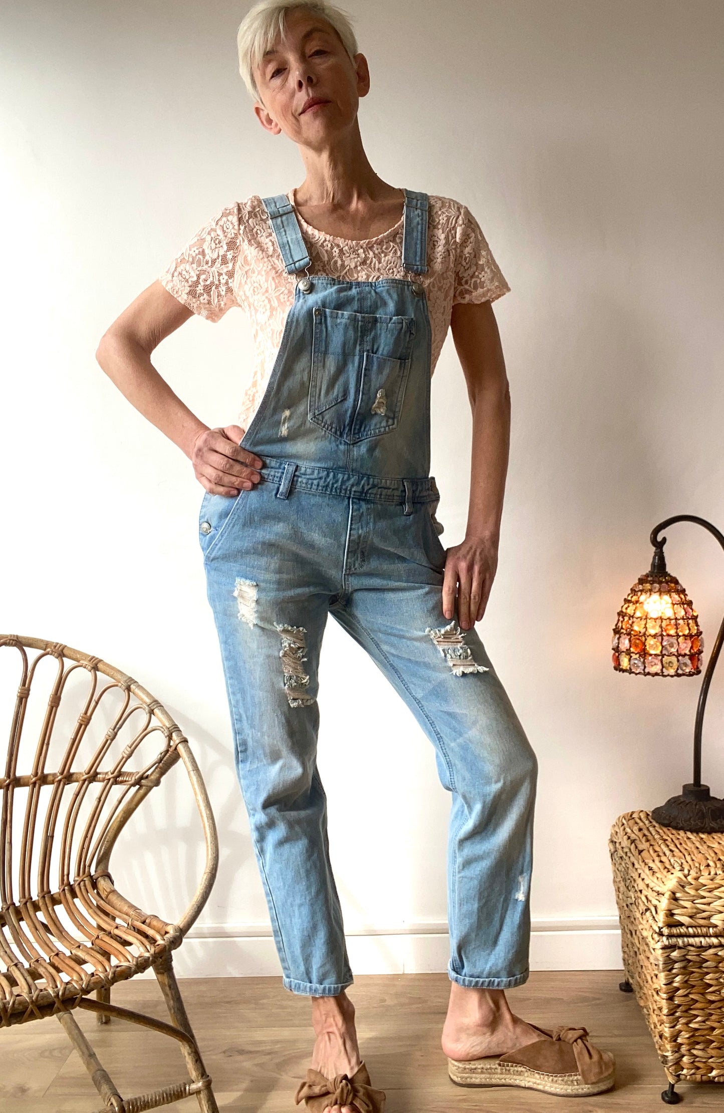 90s Lovely Denim Jumsuit Overalls destroyed