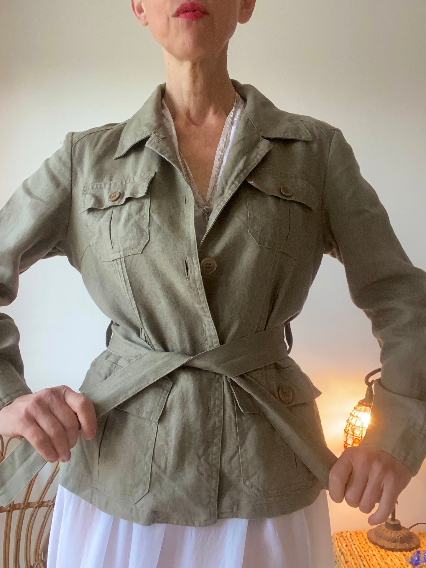 90s Khaki chic Linen Safari Jacket