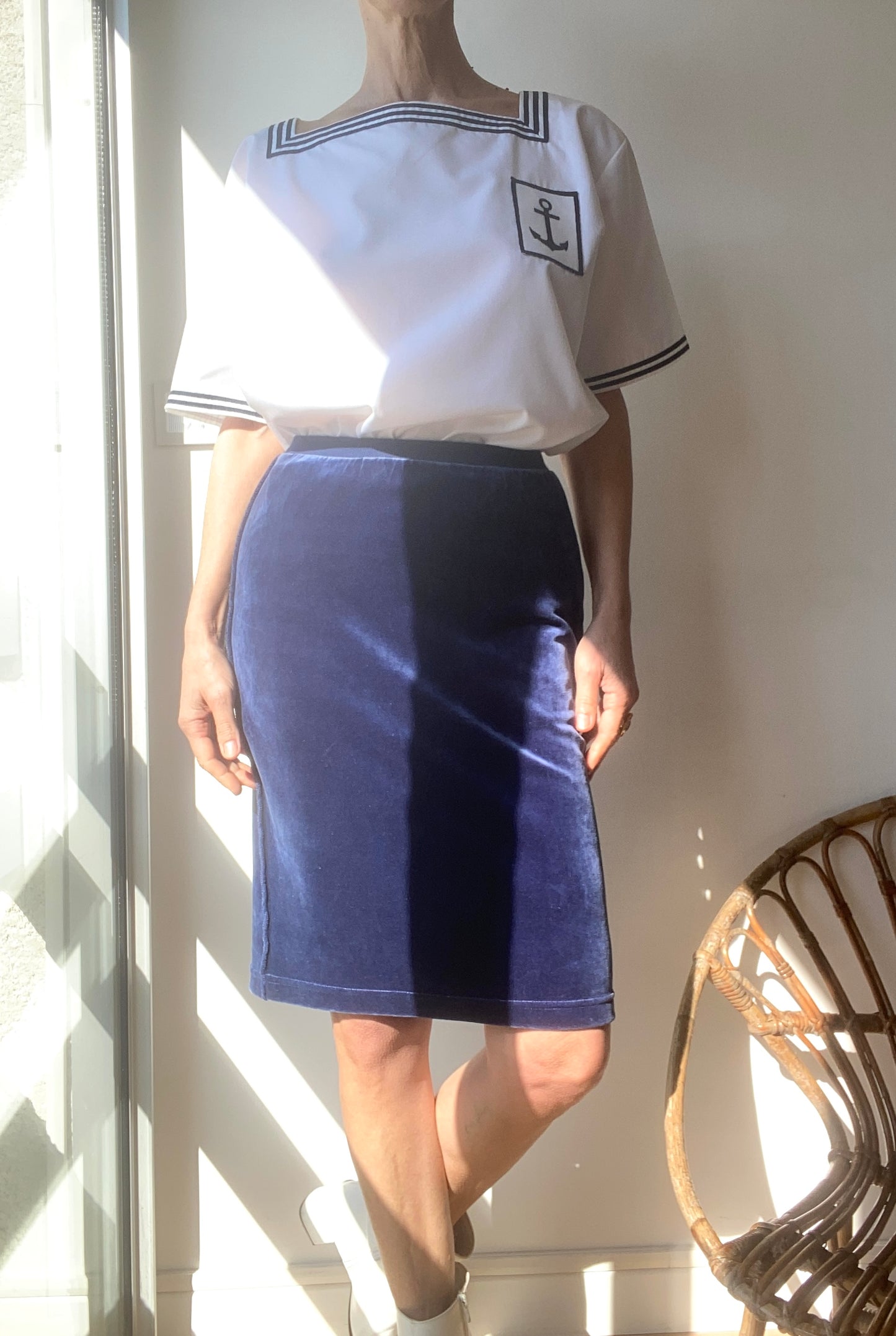 90s Sonia Rykiel Stunning Blue velvet Skirt