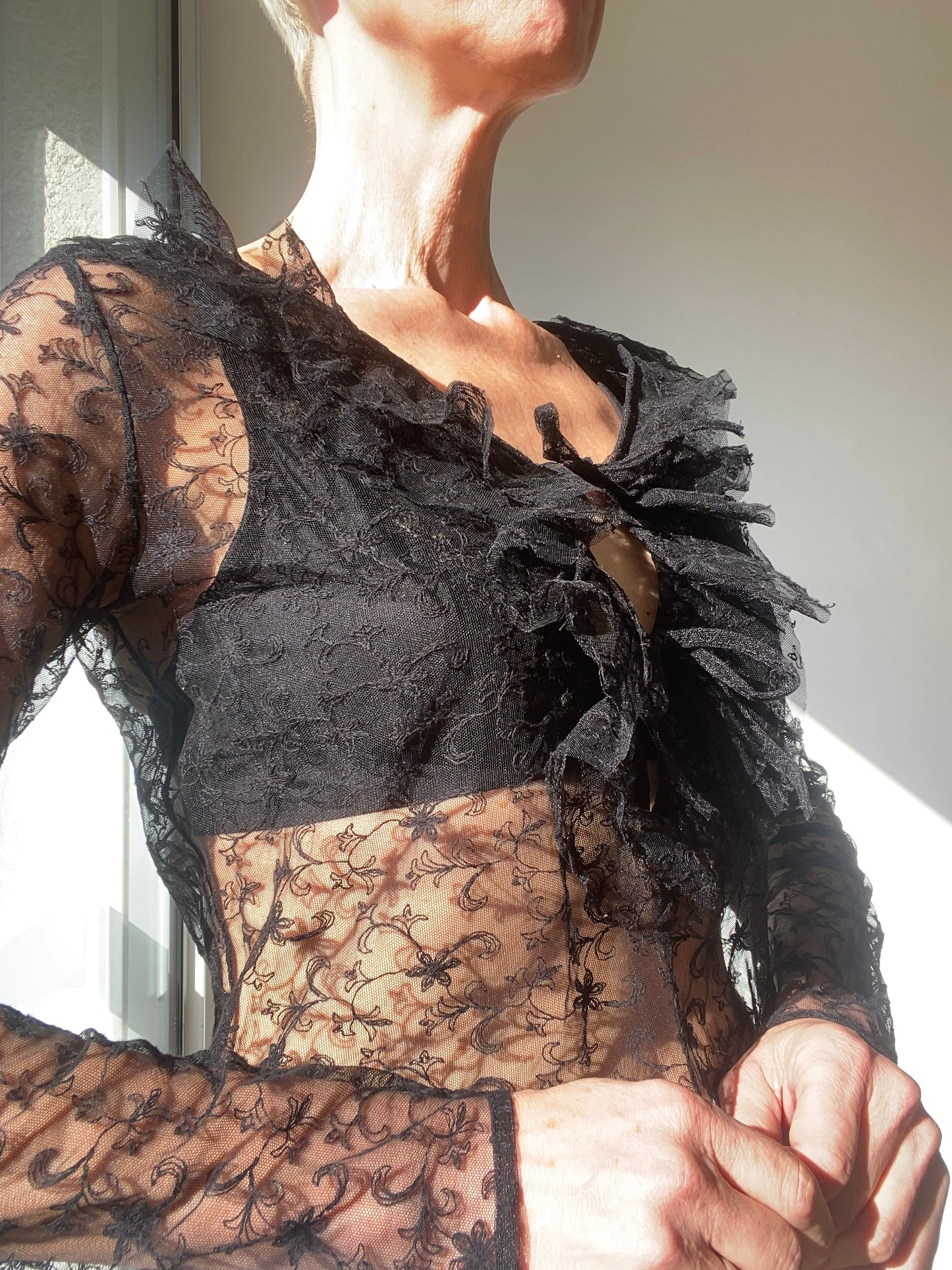 90s Anne Fontaine Lace and Tulle Embroidered Black Beauty