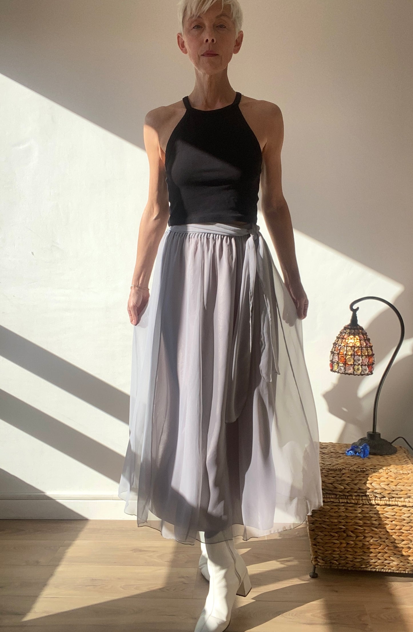 90s Transparent chiffon Maxi Romantic Skirt