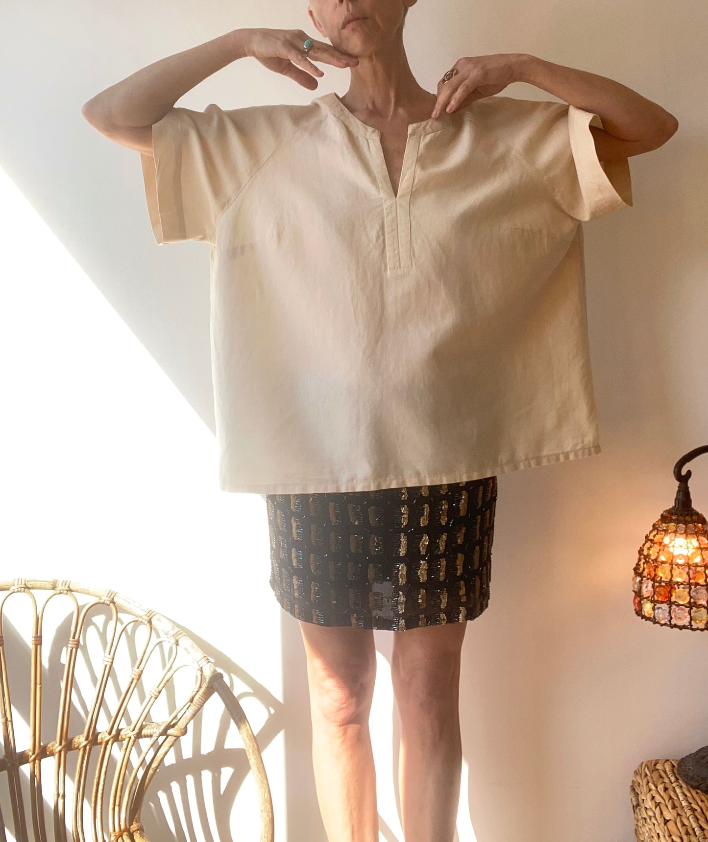 Minimalist Linen & Cotton straw color Blouse