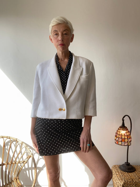 90s White short Chic blazer Golden buttons