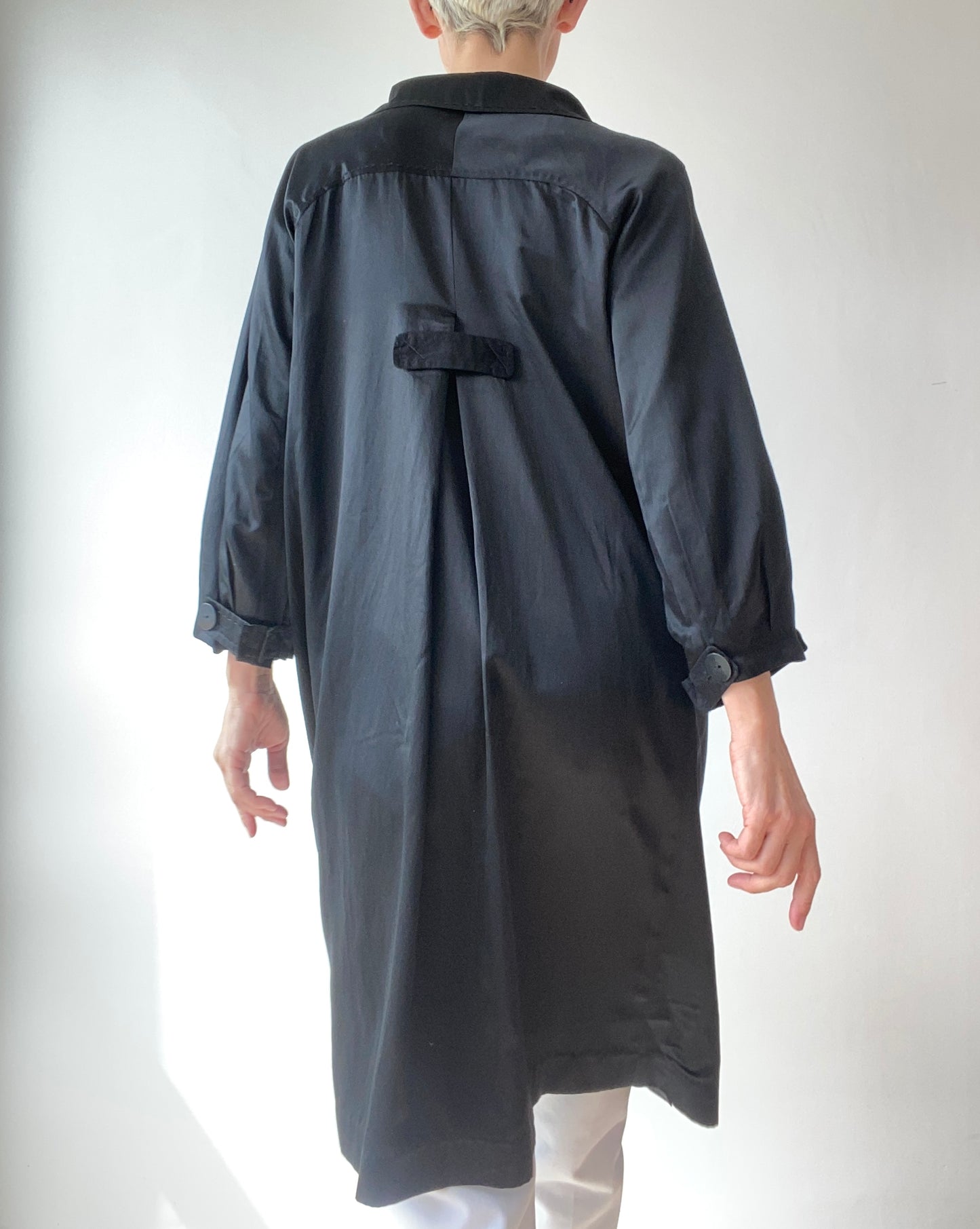 90s Black Silk and Cotton Pan collar Coat