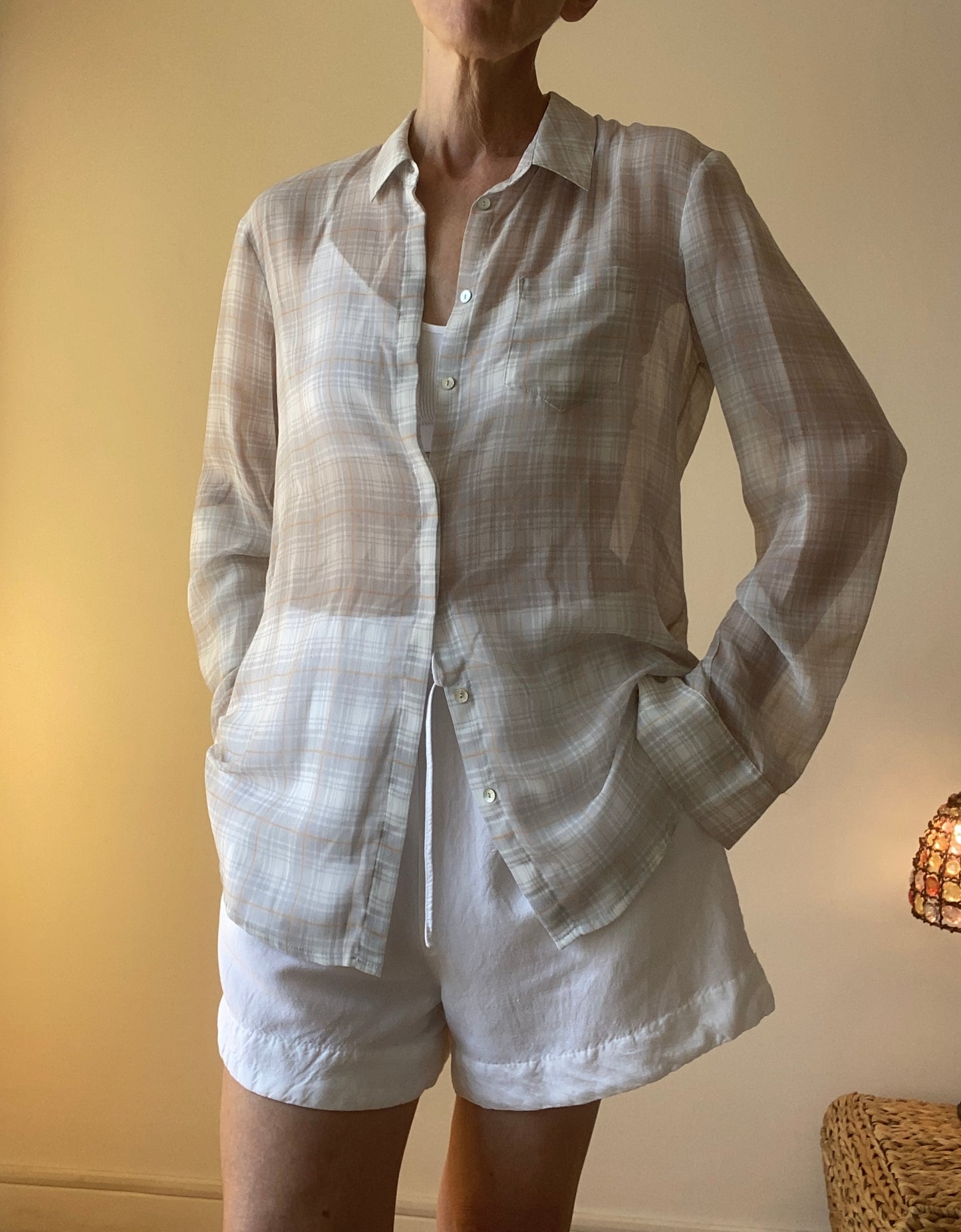90s superbe chemise transparente à carreaux
