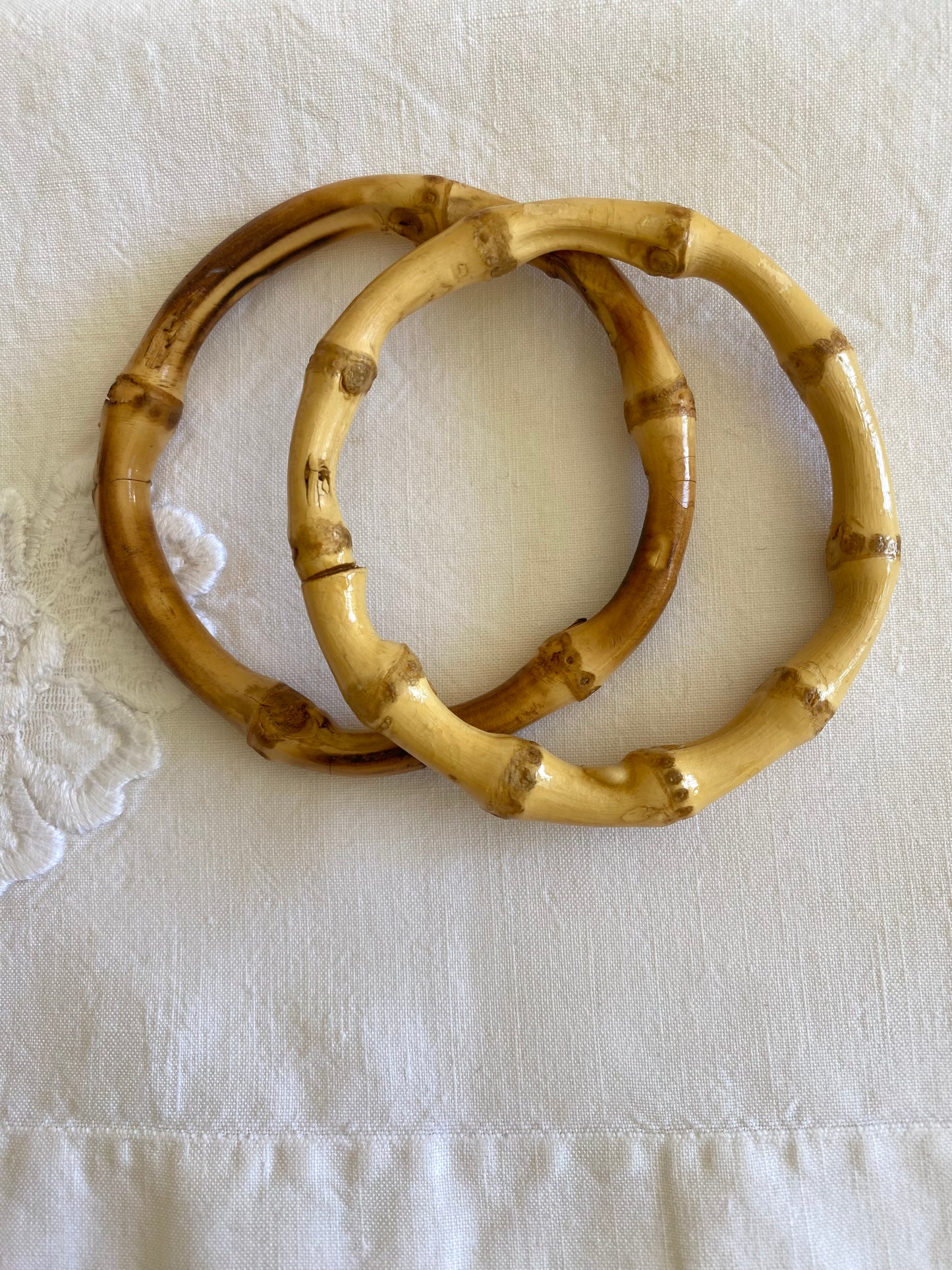 Rare! Magnifique Paire de Bracelets en bois de Bambou vernis Travail artisanal