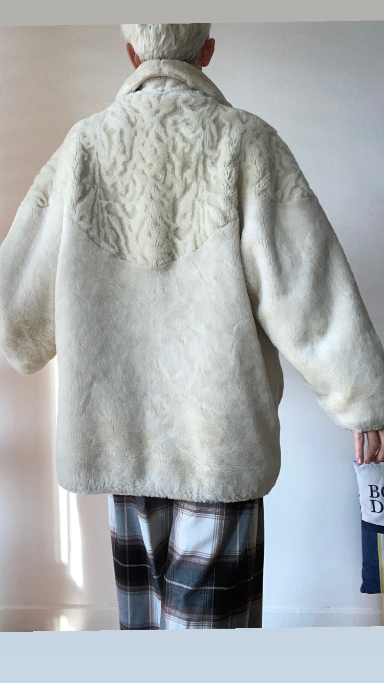 90s White cloud Made in France Faux fur Coat