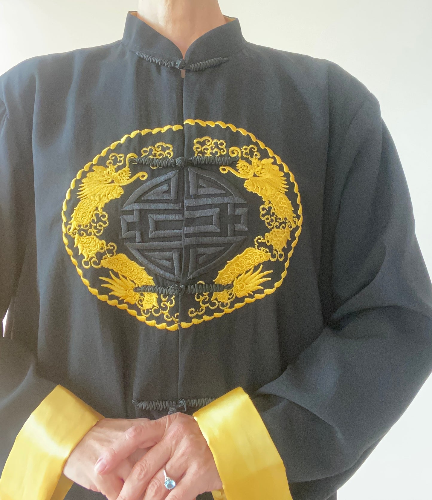 90s Pure soie Or et Dragon / 90s Pure silk Golden Dragon Jacket