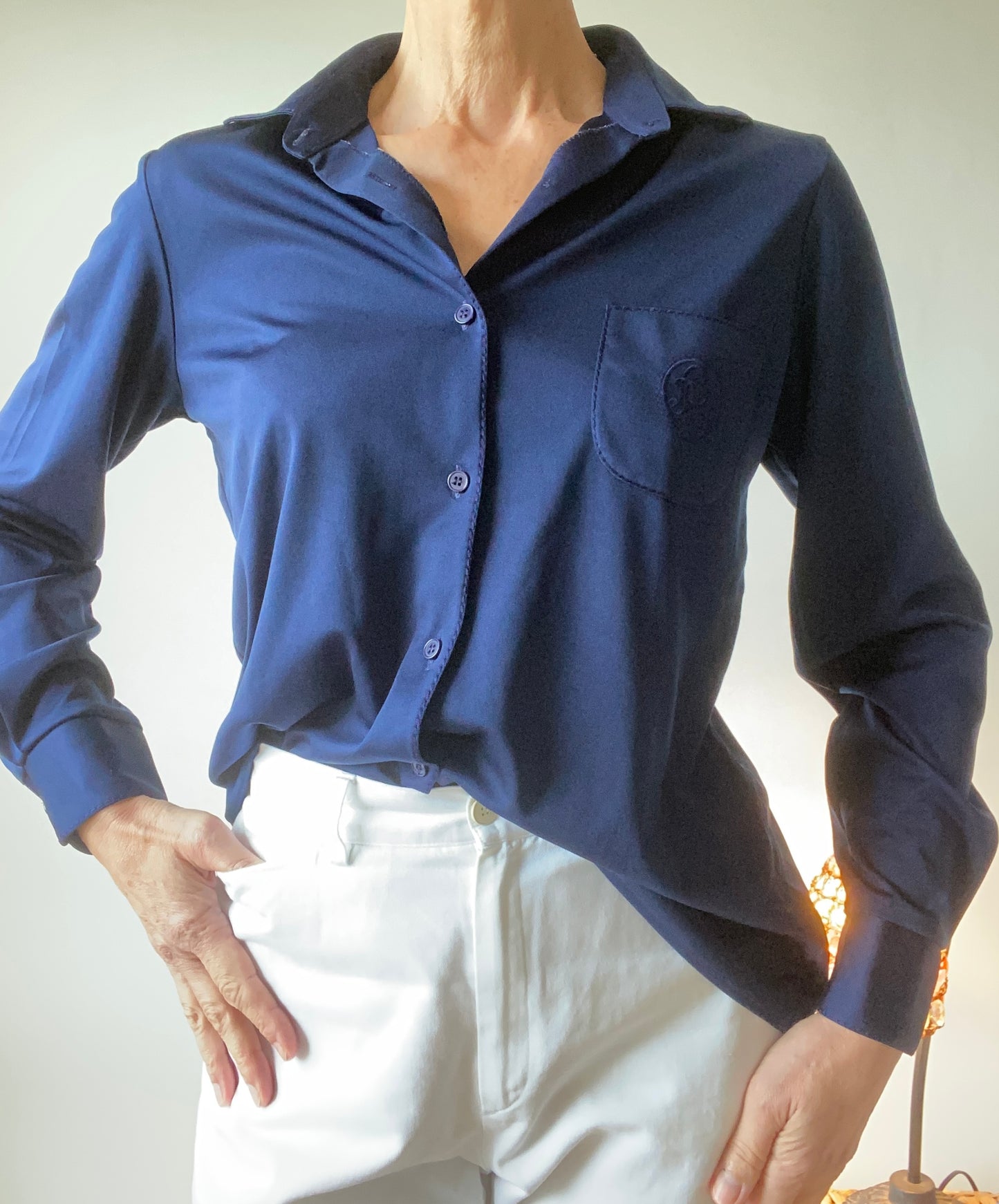 70s French boutique Navy Soft Blouse