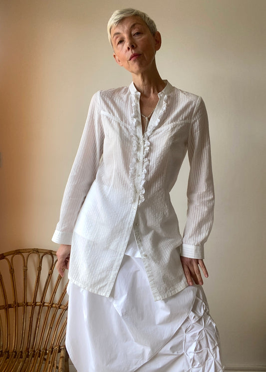 90s Romantique chemise blanche femme en coton texturé