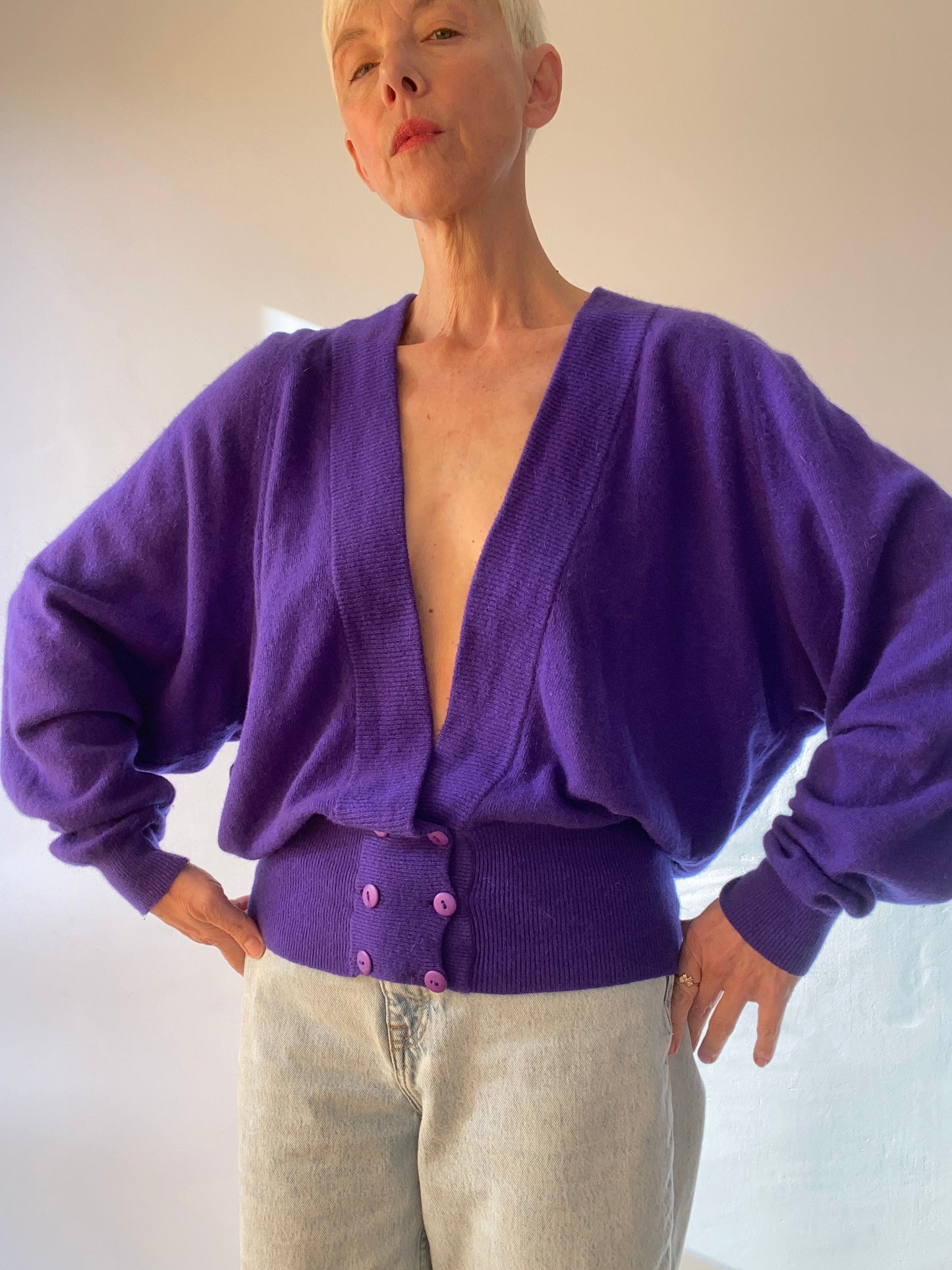 80s Angora and Wool Indigo Cardigan