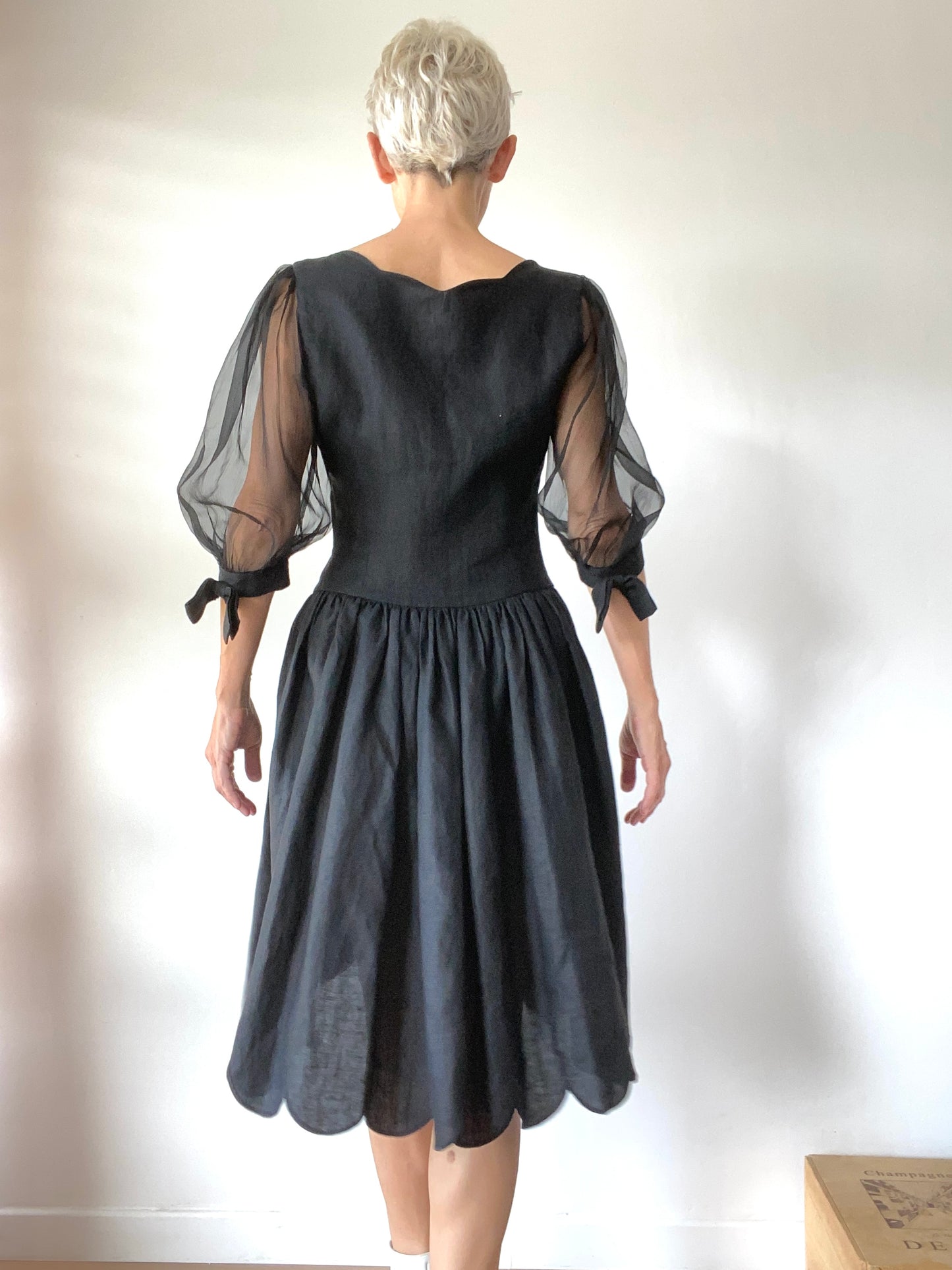 90s Lolita Lempicka Black organza and Linen Fairy tale dress