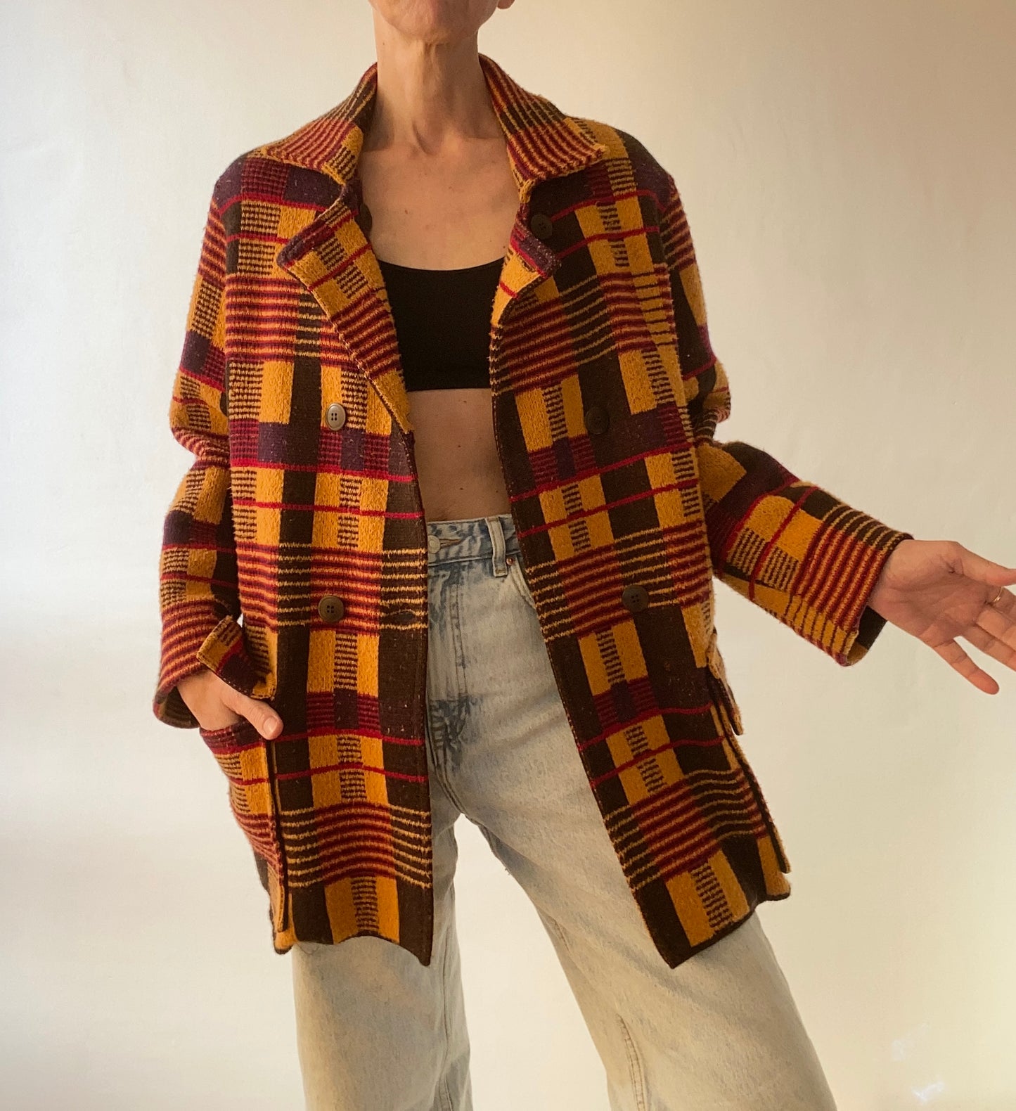 1970s Dorothée Bis Colorful chekered Wool blend Coat