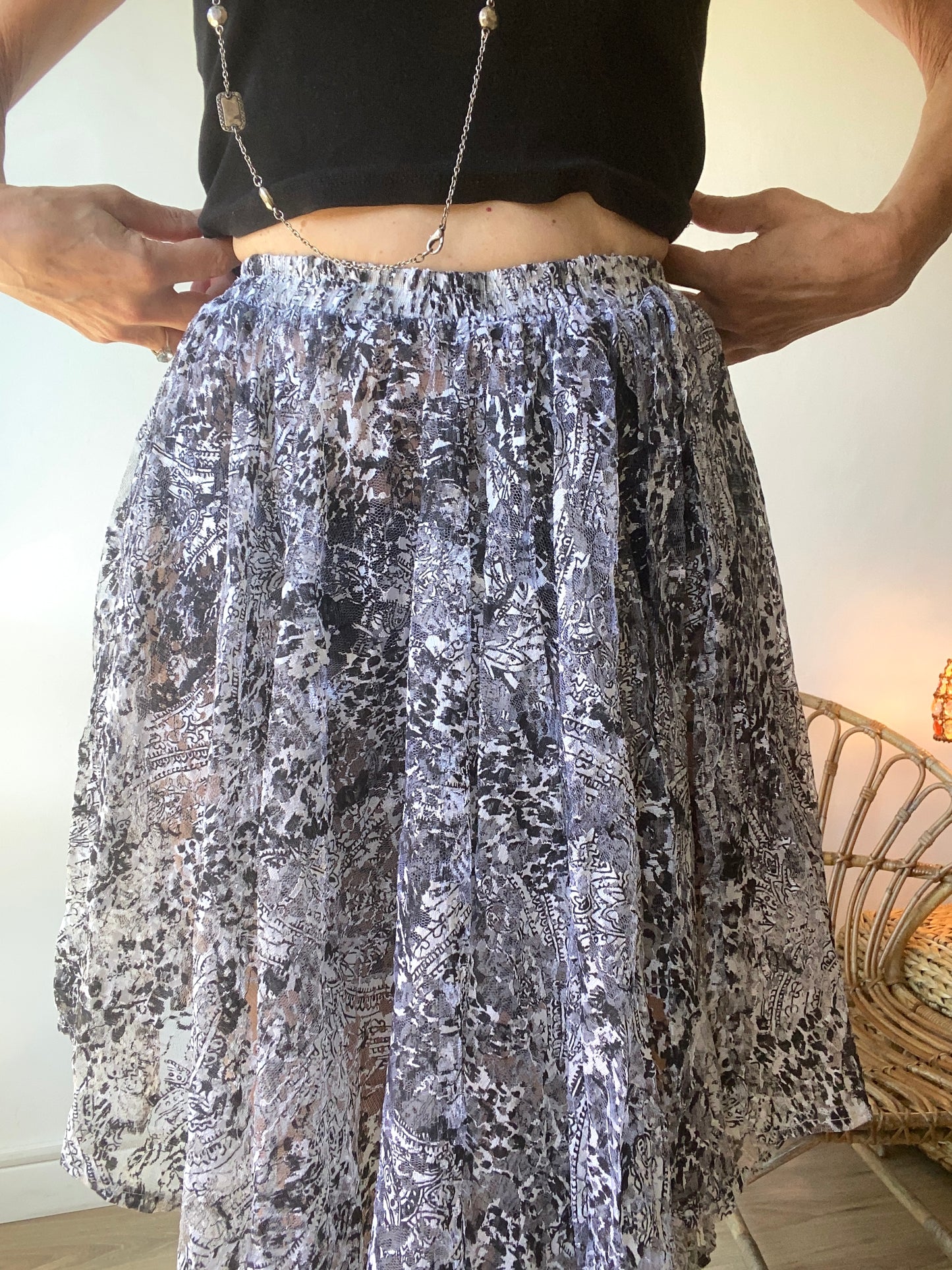 90s très originale jupe-short en filet façon dentelle transparent