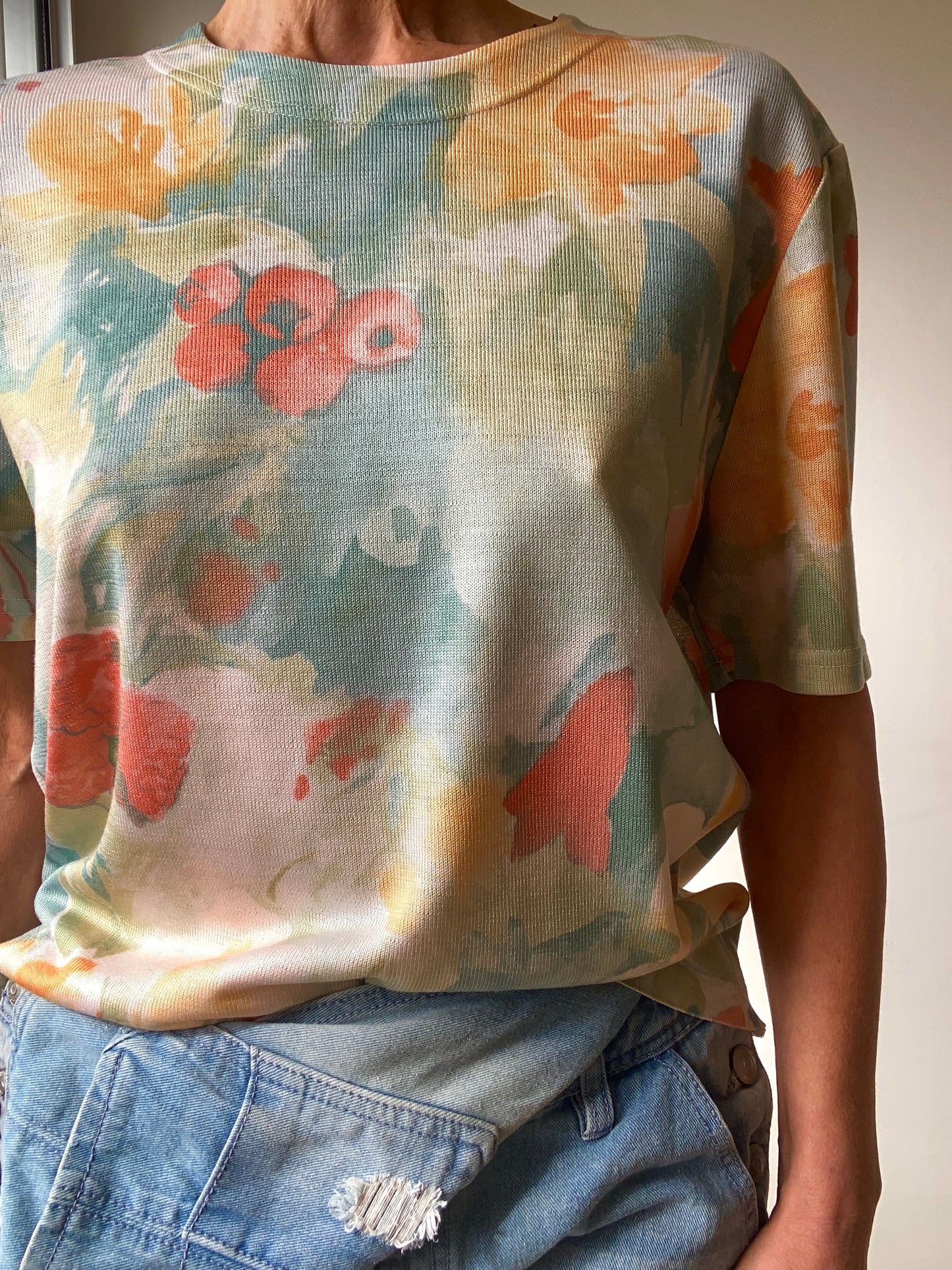 80s-90s Aquarelle Garden Knit Silky Top