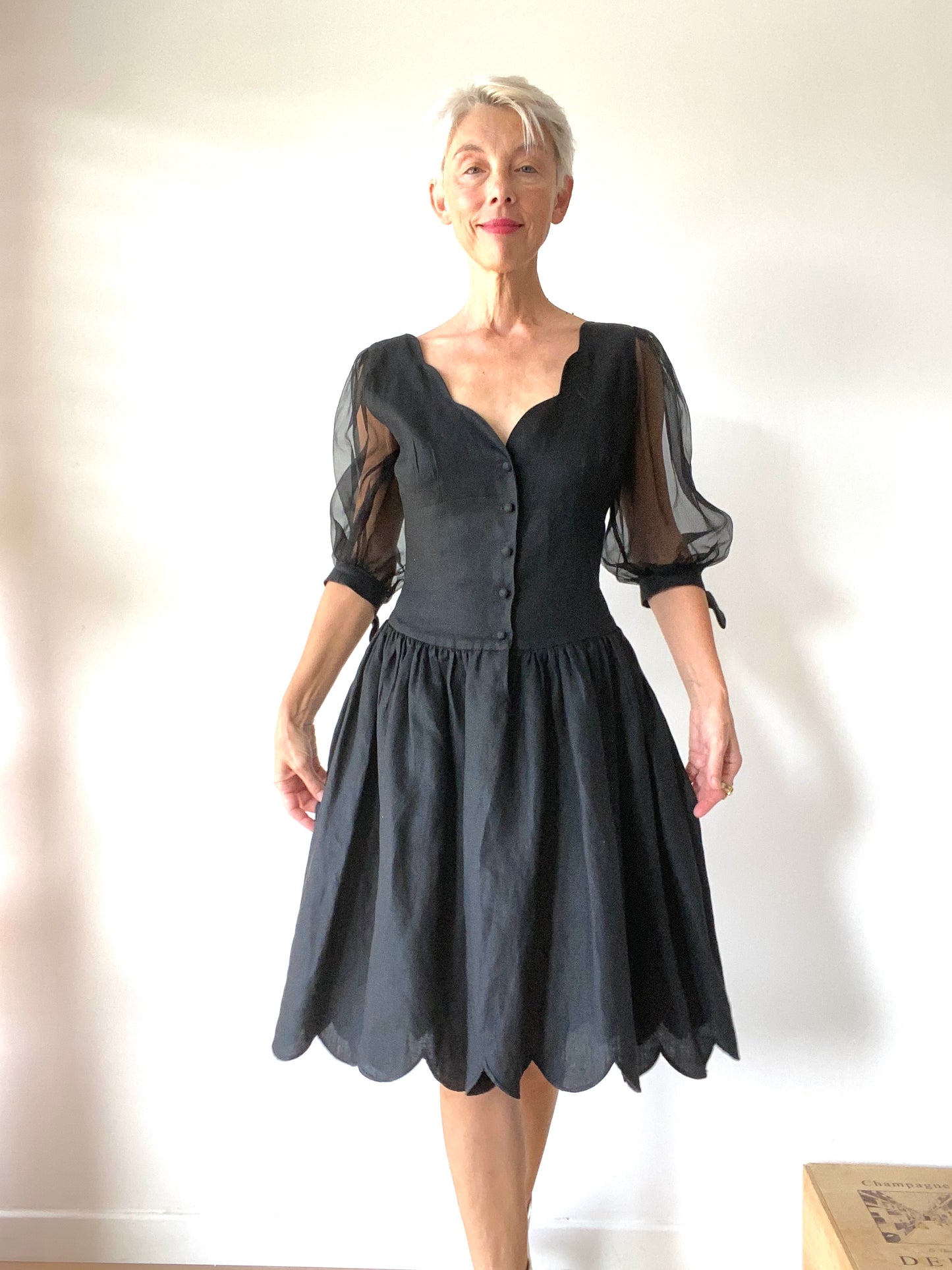 90s Lolita Lempicka Black organza and Linen Fairy tale dress