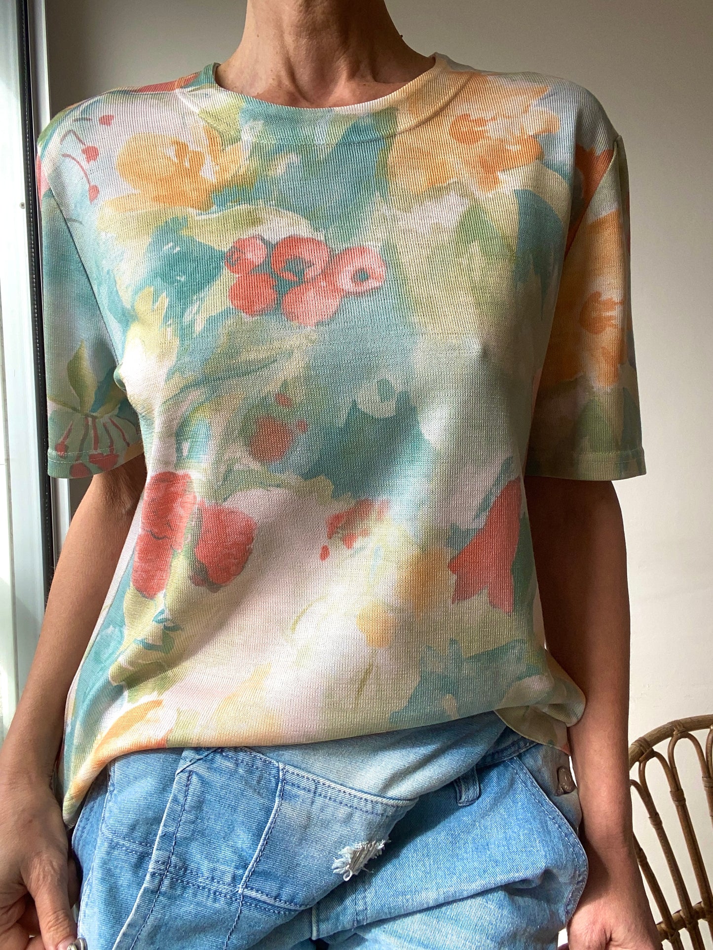 80s-90s Aquarelle Garden Knit Silky Top