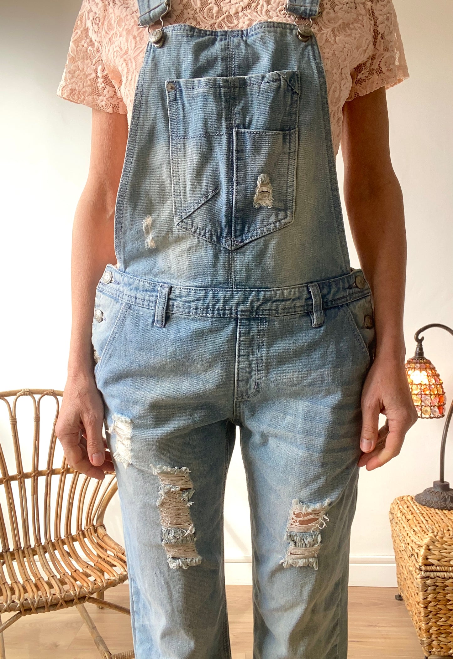 90s Lovely Denim Jumsuit Overalls destroyed