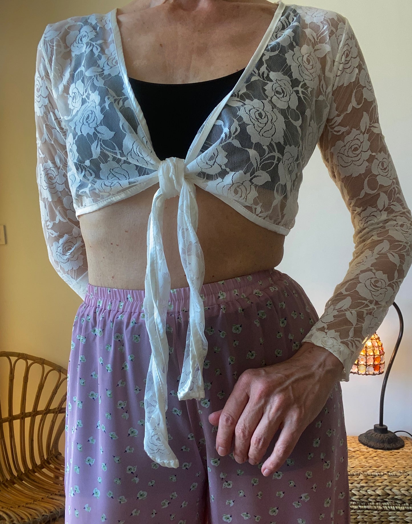90s beau cache-cœur en dentelle de coton mélangé
