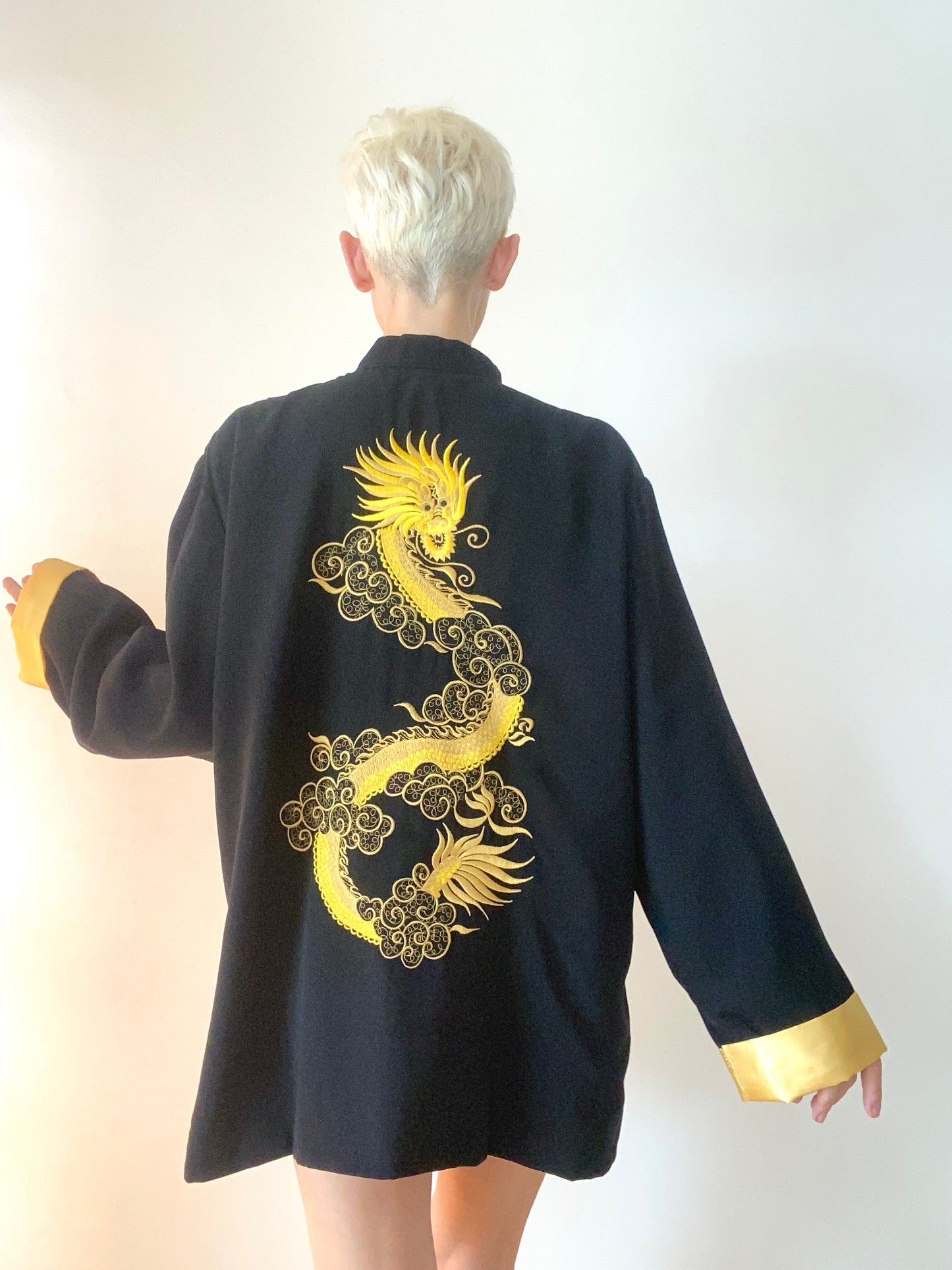 90s Pure soie Or et Dragon / 90s Pure silk Golden Dragon Jacket