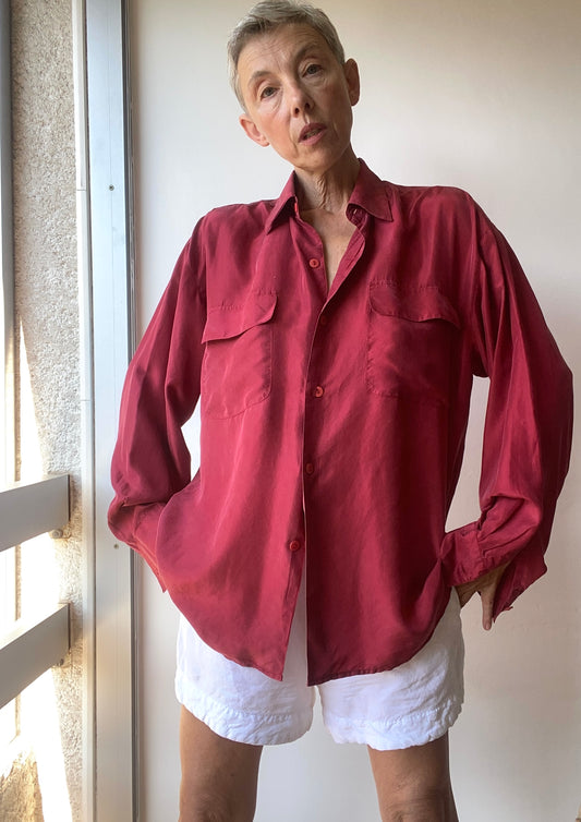 pure Soie chemise bordeaux homme femme unisexe oversized