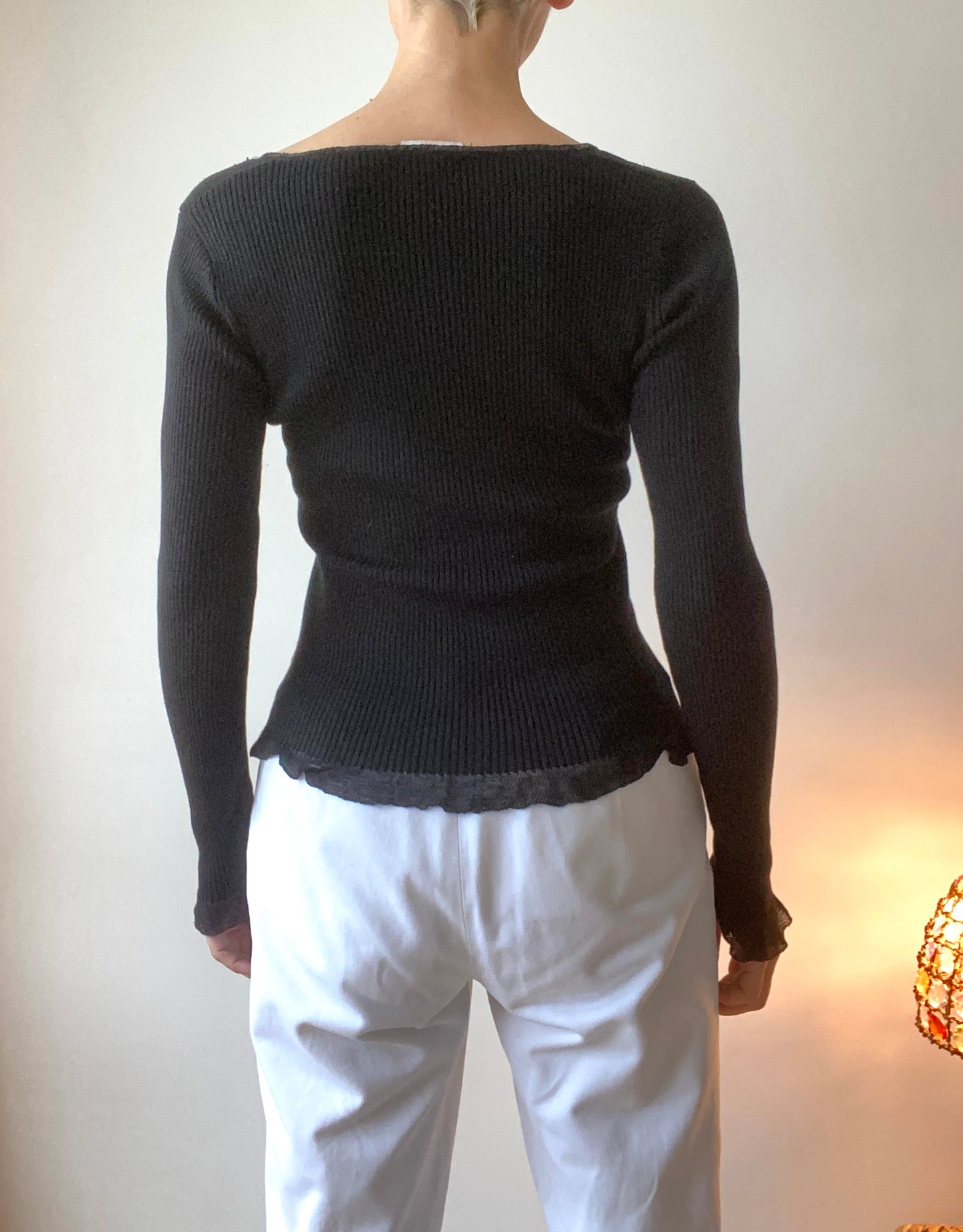 90s Christian Lacroix Black + Sequins Ribbed Top Pullover