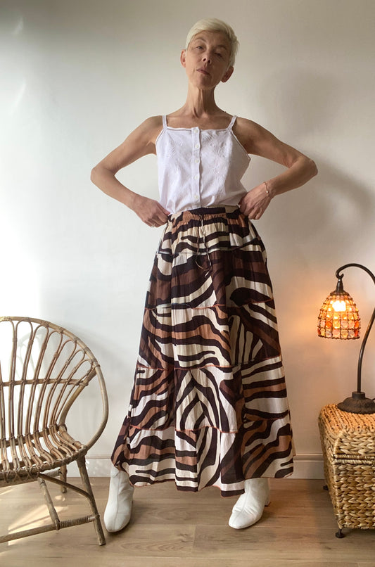 90s Zebra graphic Boho cotton maxi Skirt