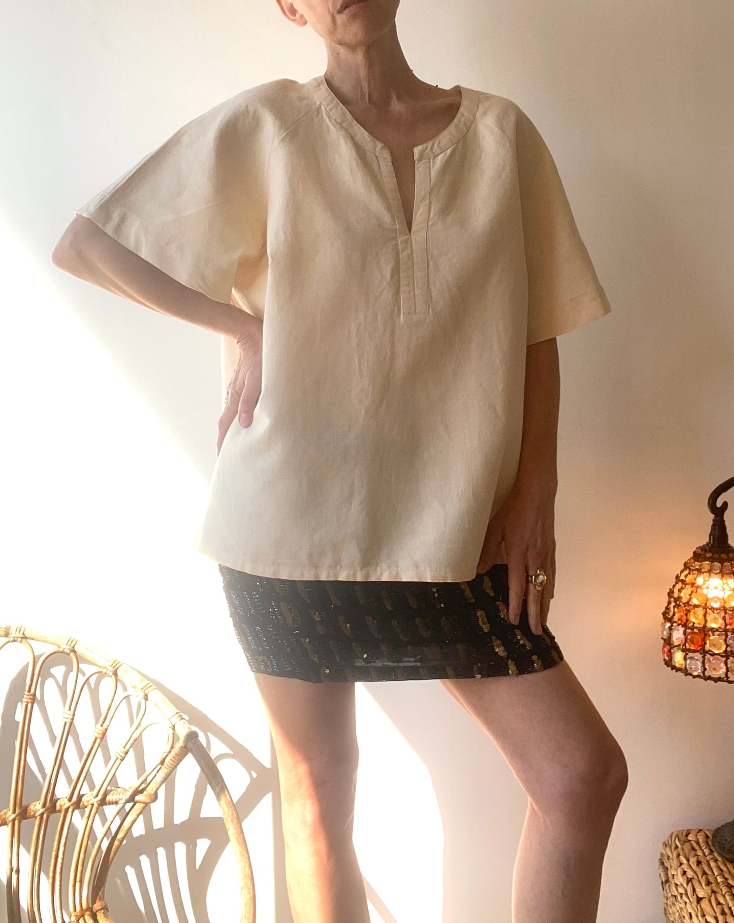 Minimalist Linen & Cotton straw color Blouse