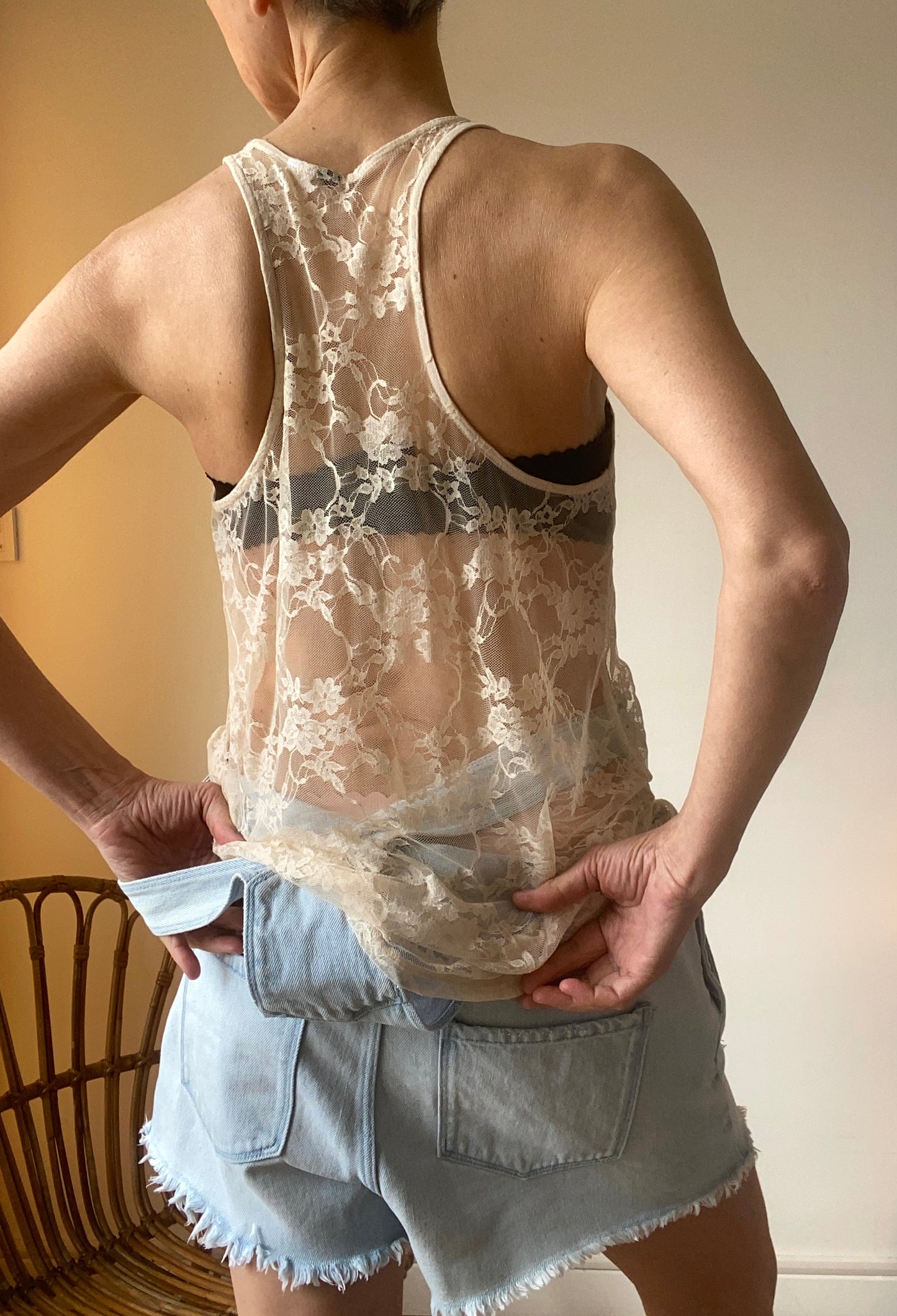 90s joli Top dentelle transparent couleur Mocha / Moka