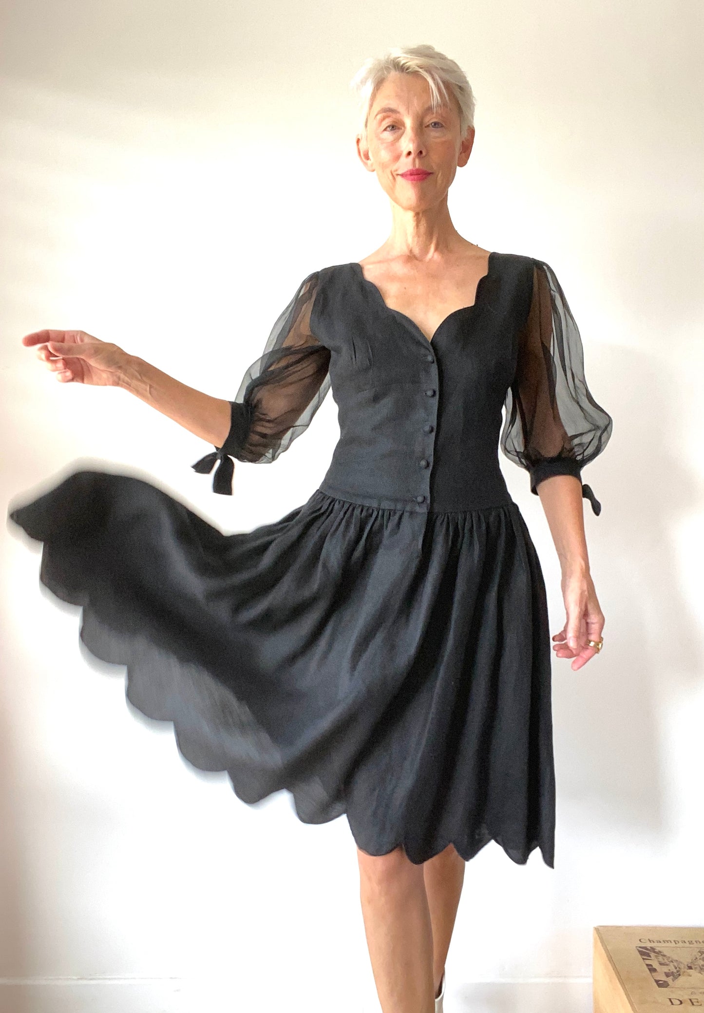 90s Lolita Lempicka Black organza and Linen Fairy tale dress