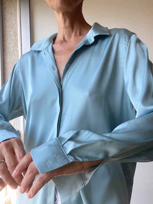 Satin Chemise femme couleur vert d'eau chemisier blouse top