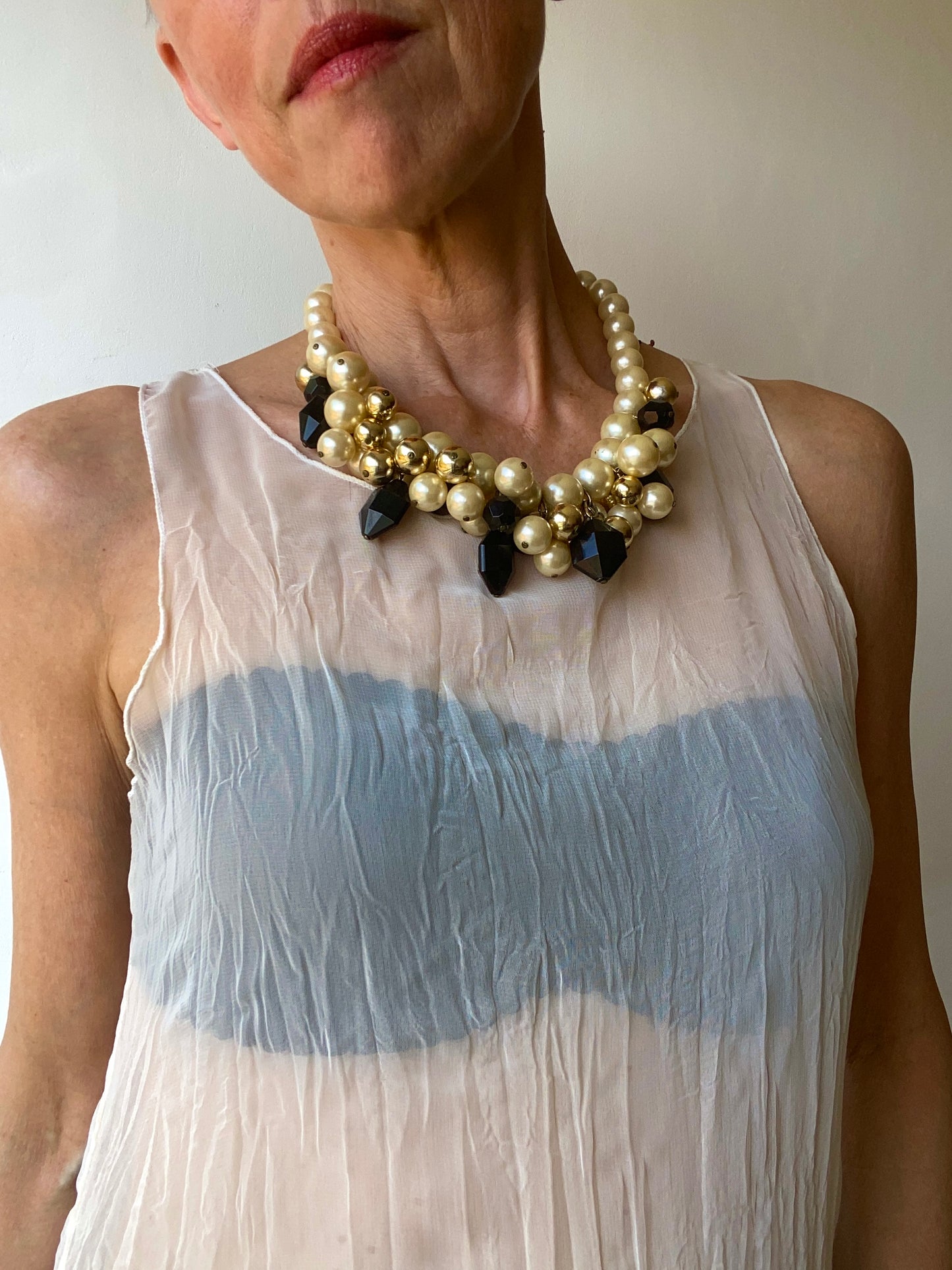 Imitation des perles nacre noire doré collier maximaliste