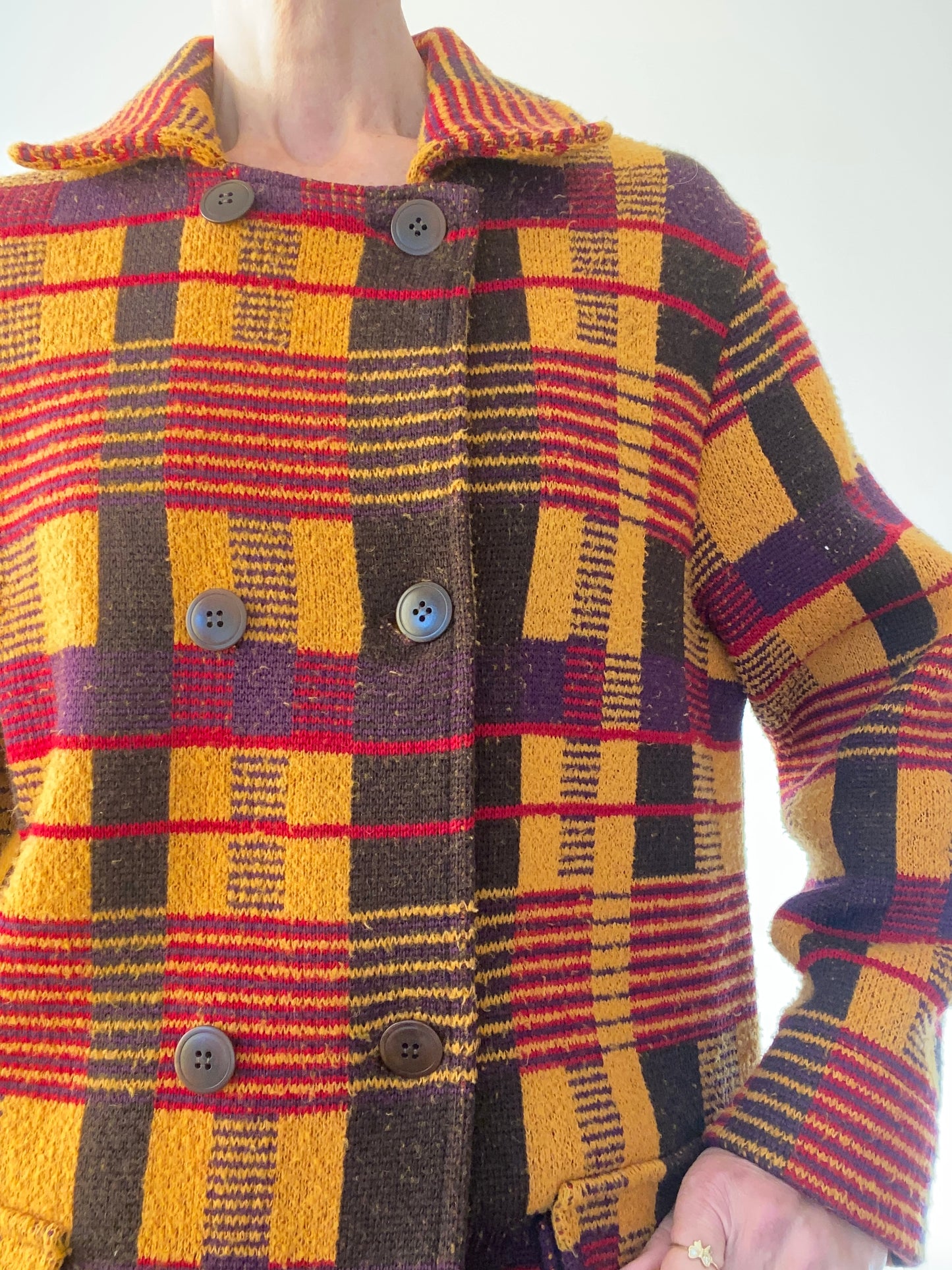 1970s Dorothée Bis Colorful chekered Wool blend Coat