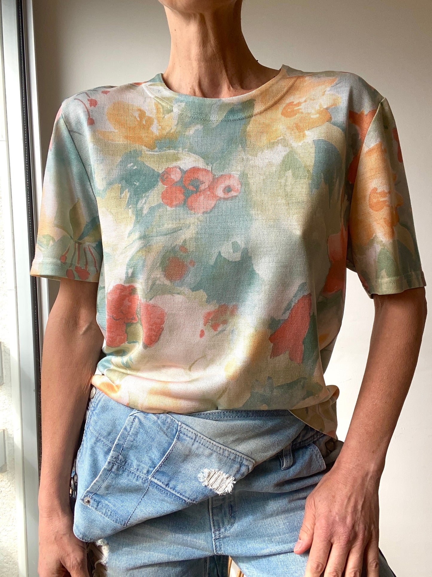 80s-90s Aquarelle Garden Knit Silky Top