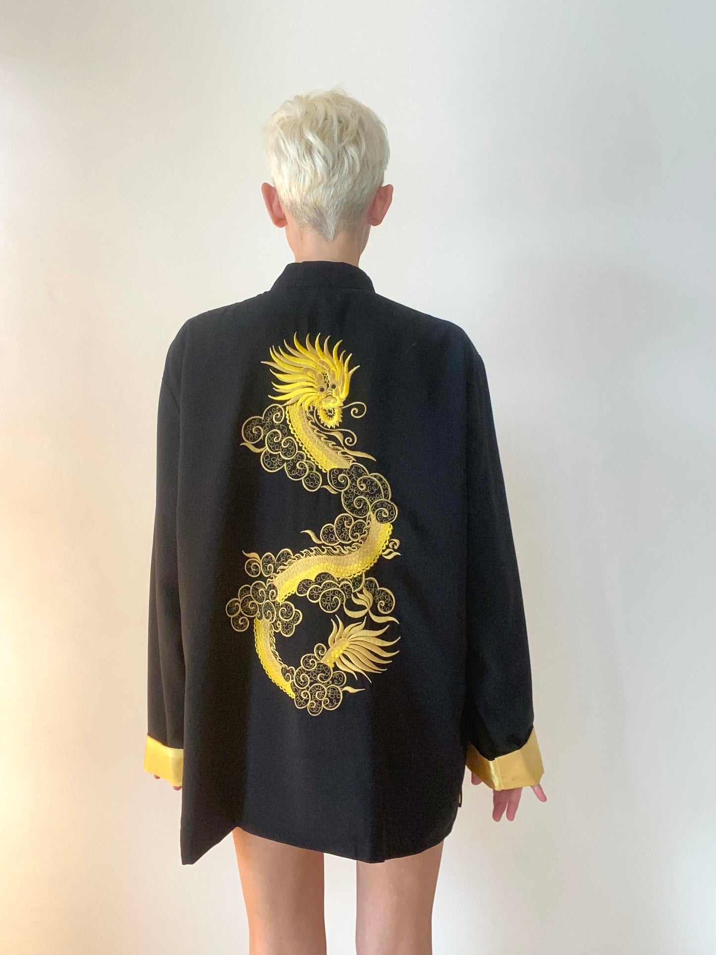 90s Pure soie Or et Dragon / 90s Pure silk Golden Dragon Jacket